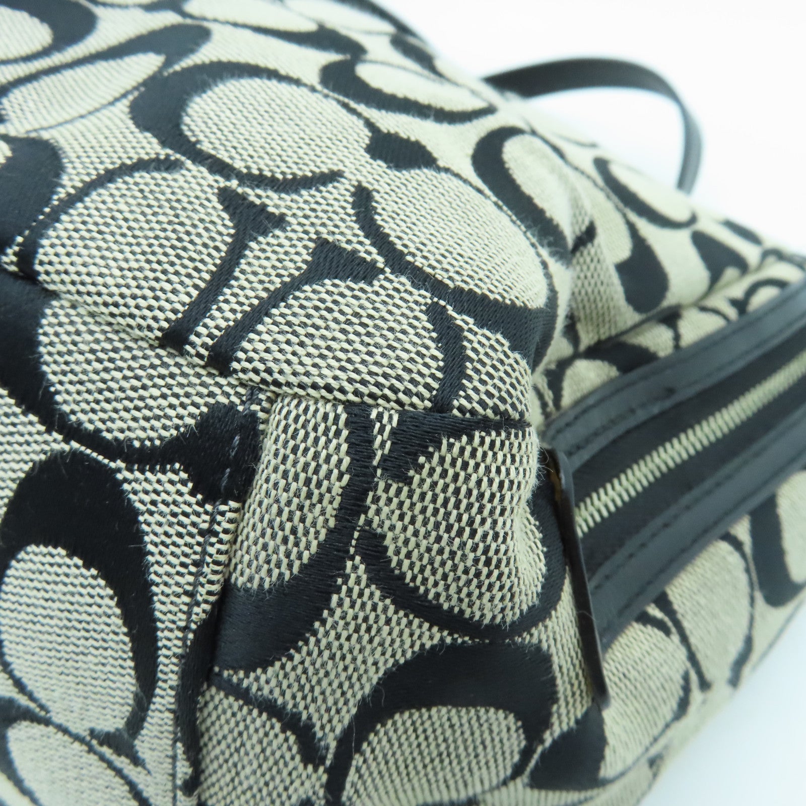COACH canvas Tote Bag silver buckle handle bag black