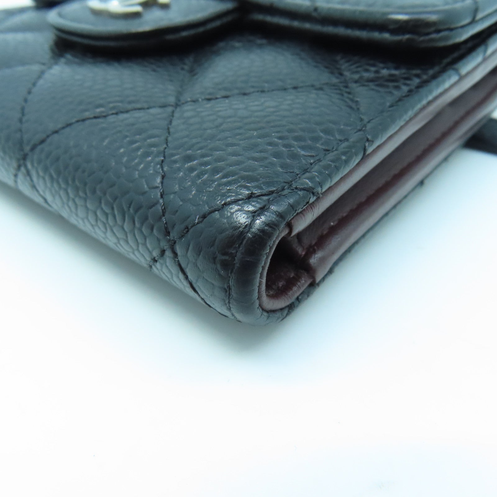 CHANEL Rhombus Caviar Leather Wallet Silver Buckle Wallet Black