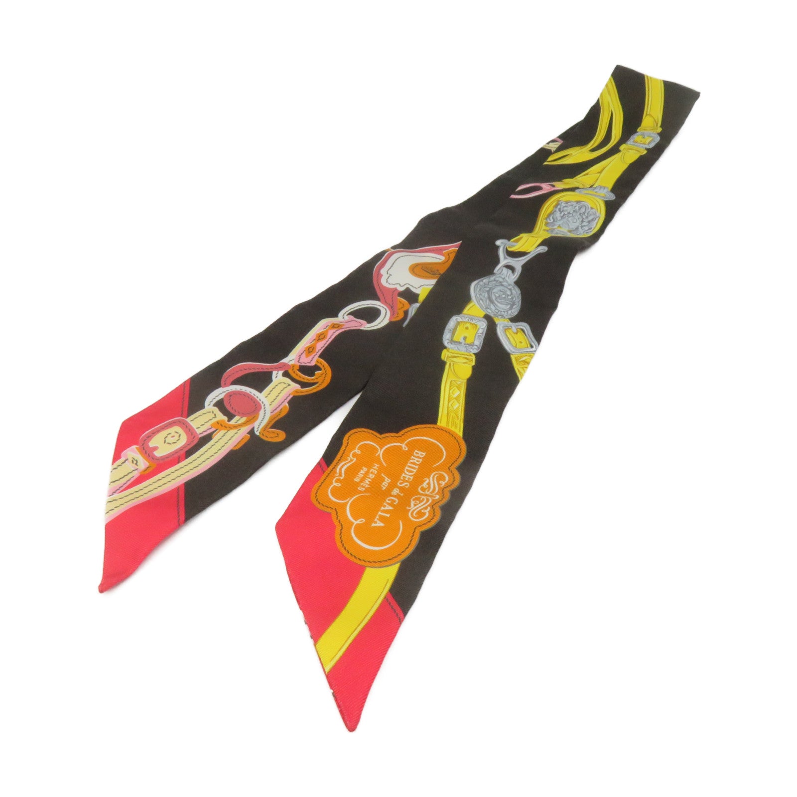 HERMES Silk Twilly Scarf Black/Color