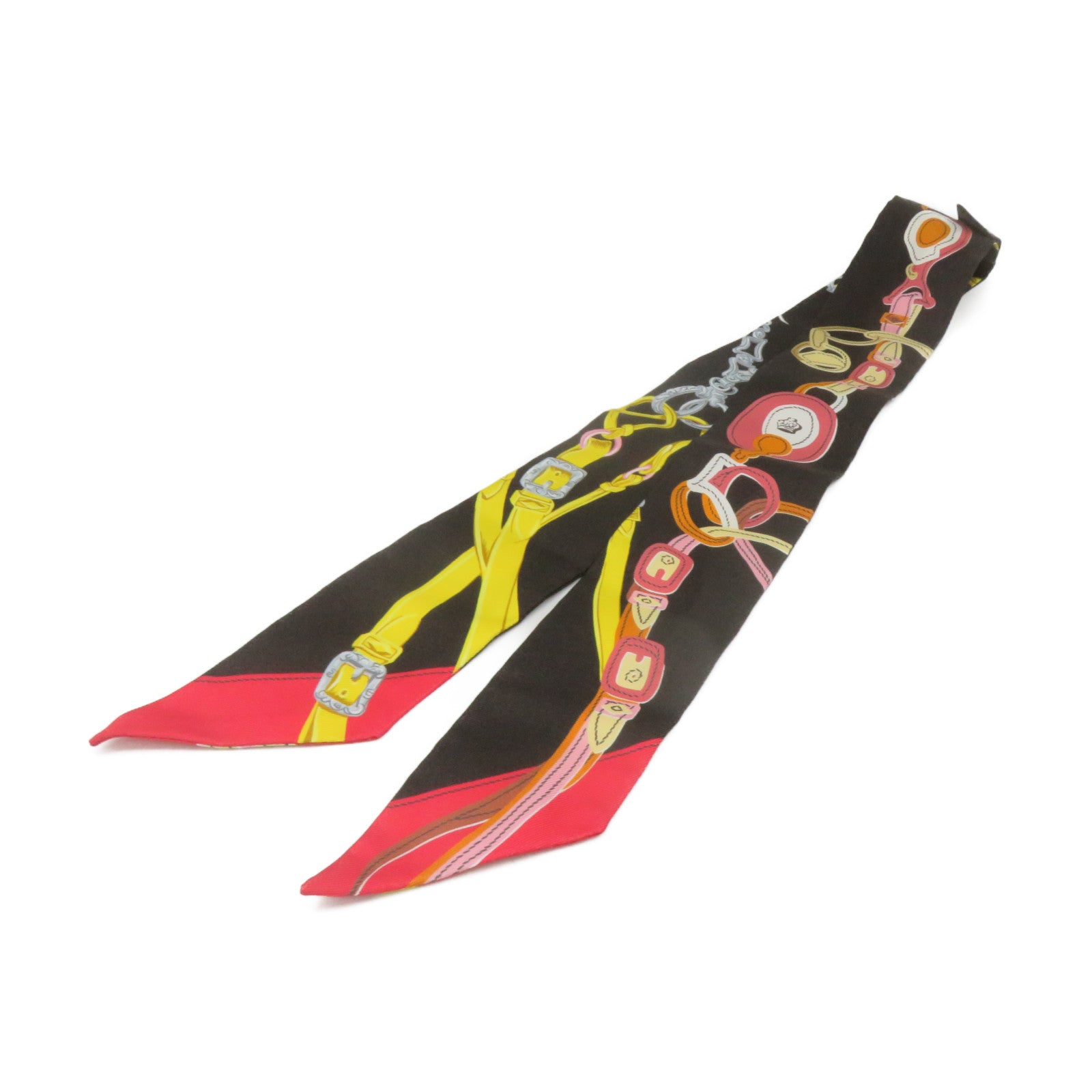 HERMES Silk Twilly Scarf Black/Color
