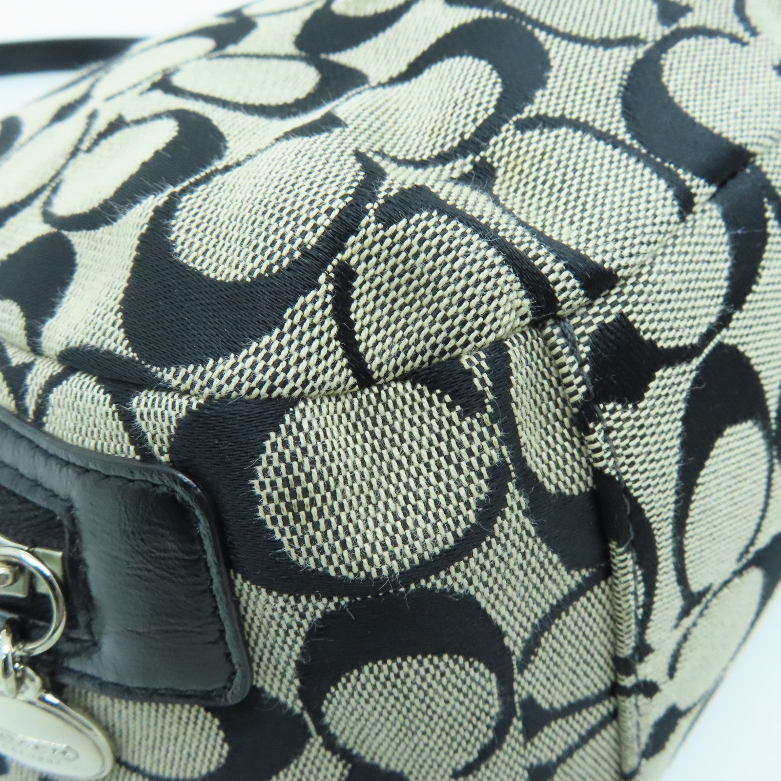 COACH canvas Tote Bag silver buckle handle bag black