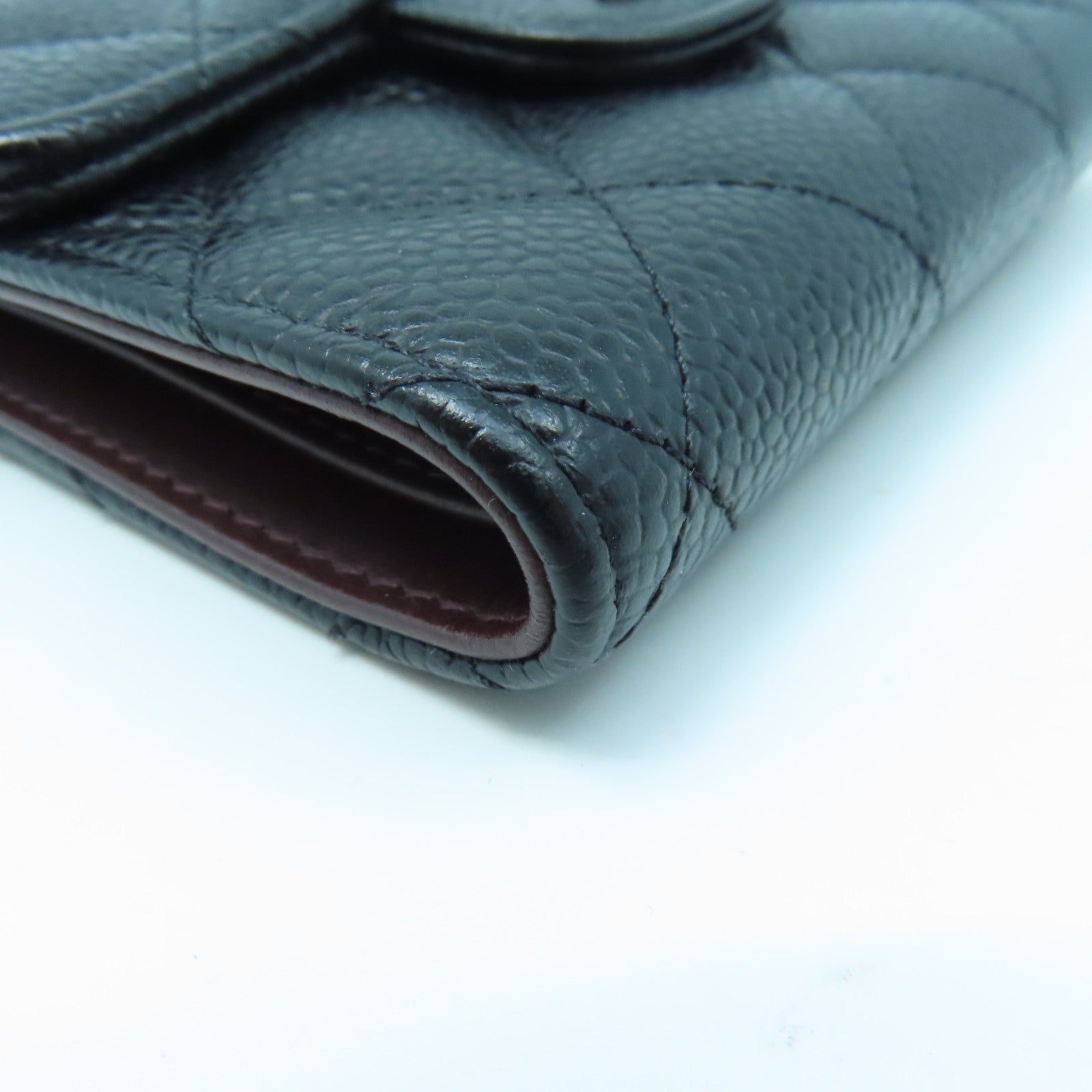 CHANEL Rhombus Caviar Leather Wallet Silver Buckle Wallet Black