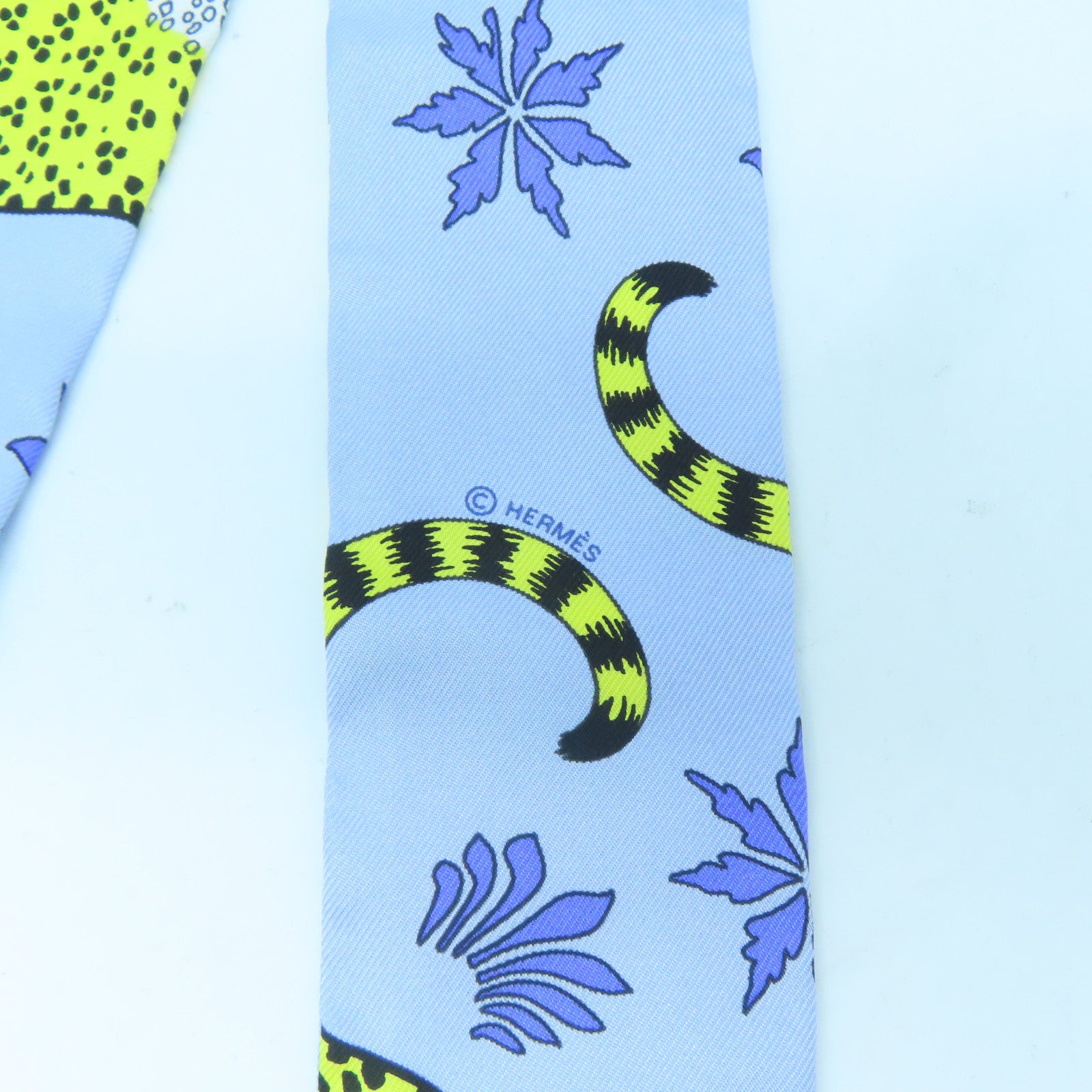 HERMES 絲質Twilly絲巾藍色/黃色