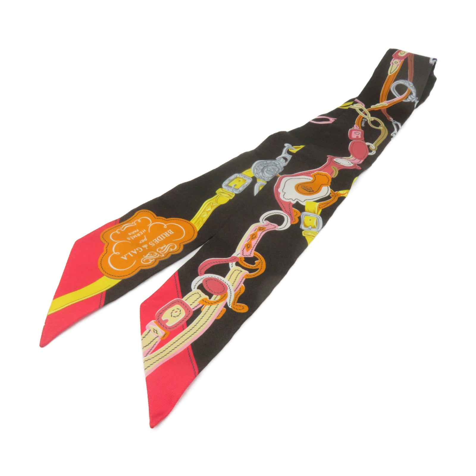 HERMES Silk Twilly Scarf Black/Color