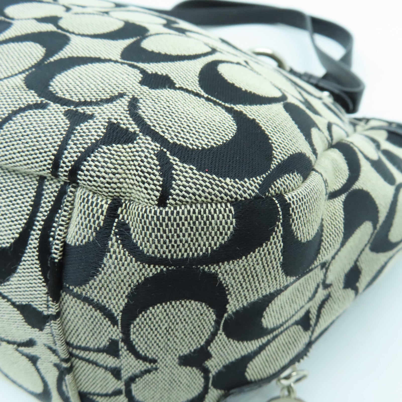 COACH canvas Tote Bag silver buckle handle bag black