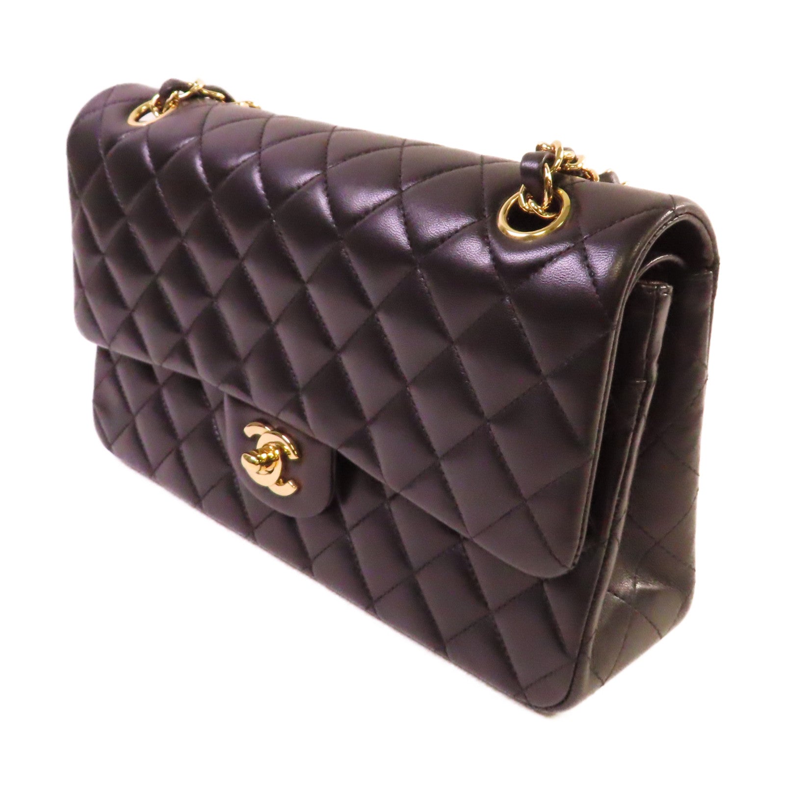 CHANEL 菱格羊皮皮革Classic 25 Chain Shoulder Bag金扣鏈帶肩背袋黑色