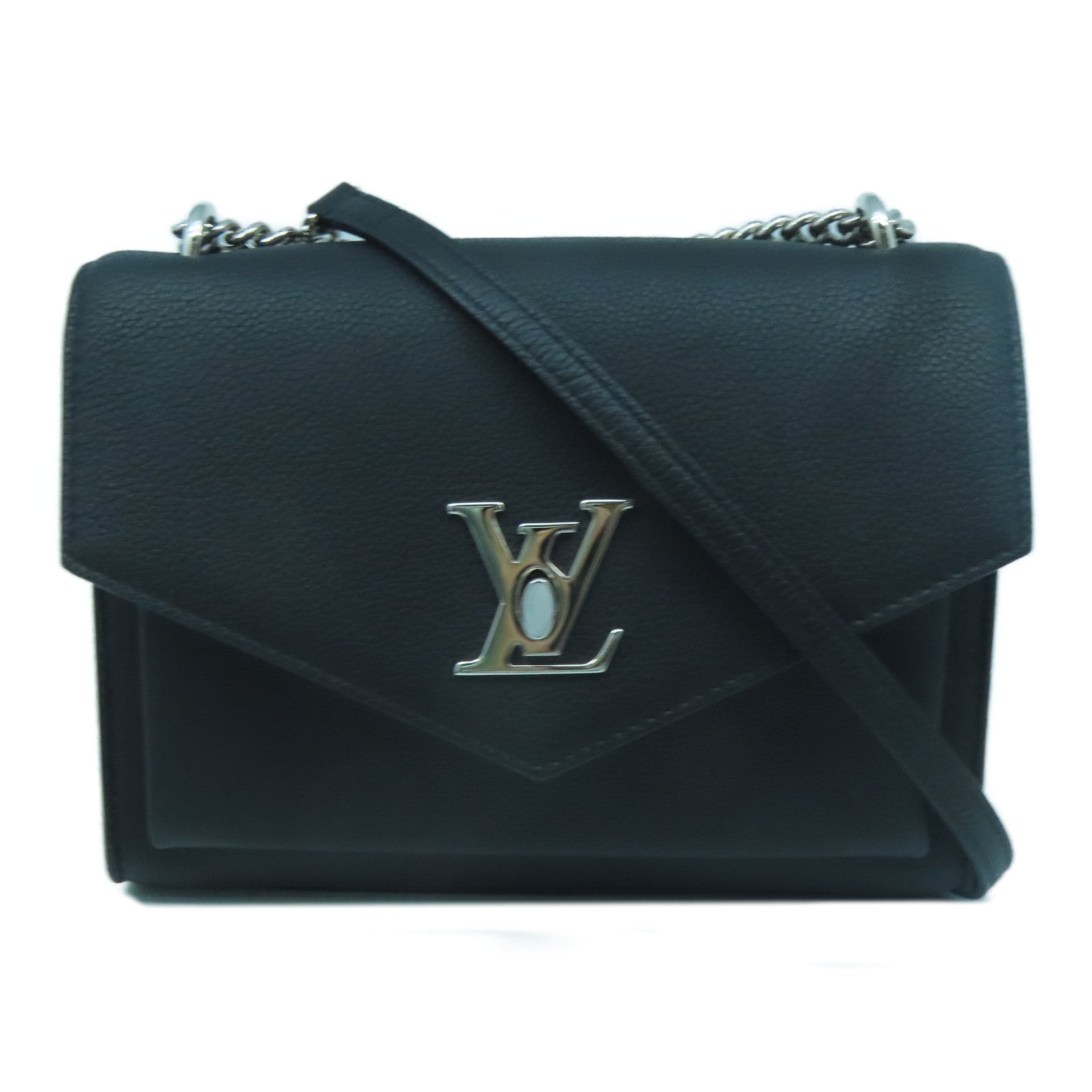 LOUIS VUITTON 牛皮皮革Mylockme BB銀扣鏈帶肩背袋黒色