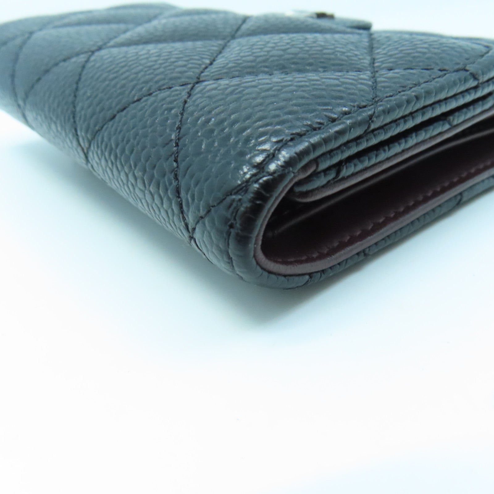 CHANEL Rhombus Caviar Leather Wallet Silver Buckle Wallet Black