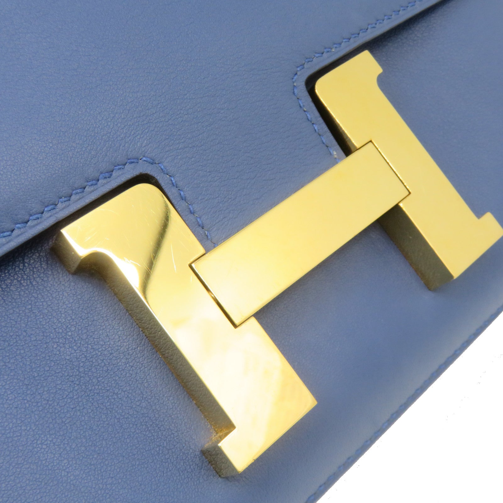 HERMES [Sharp Discount] Swift Leather Constance 24 Shoulder Bag Gold Buckle Shoulder Bag Azur Blue