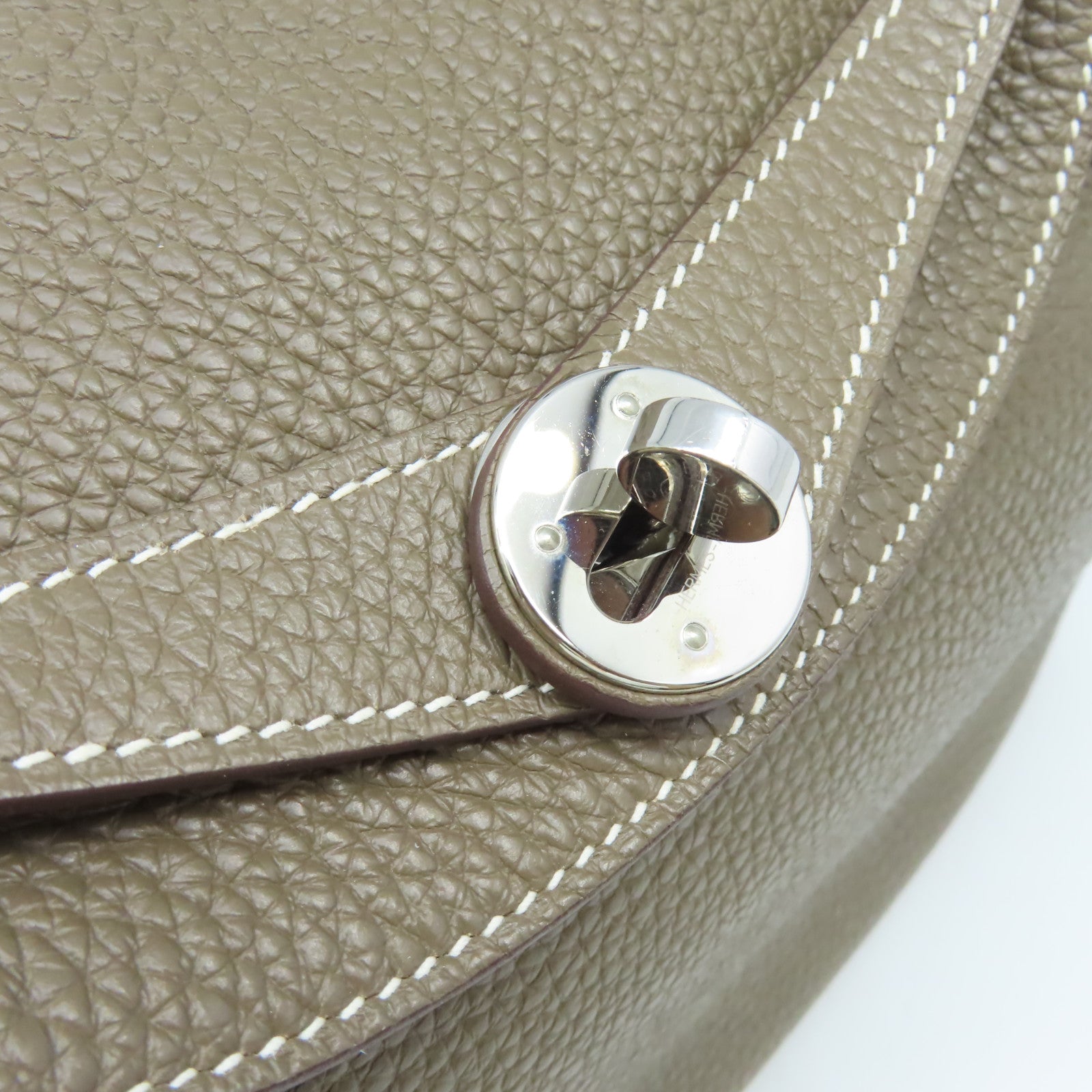 HERMES Clemence皮革Lindy 26 Shoulder Bag銀扣肩背袋Etoupe大象灰色
