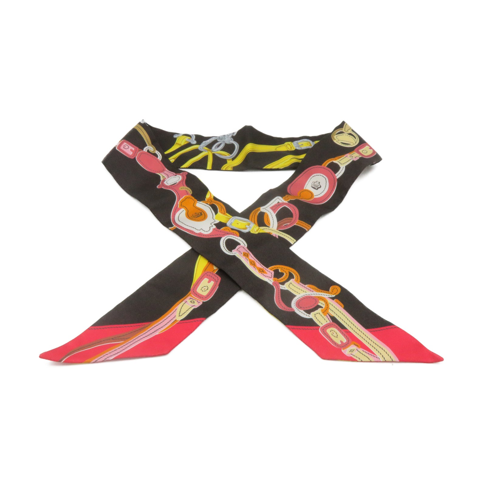 HERMES Silk Twilly Scarf Black/Color