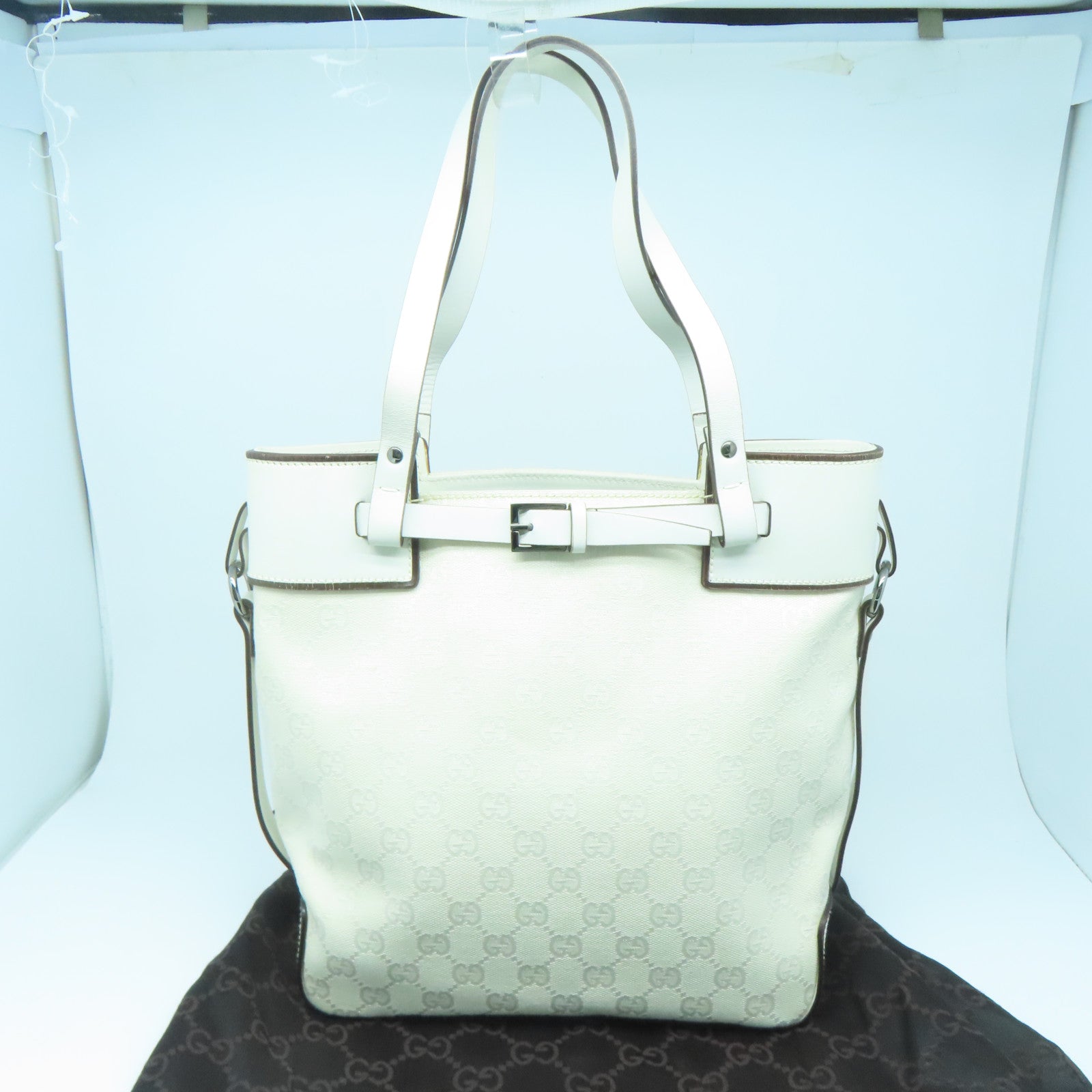 GUCCI 帆布Handbag银扣手挽袋白色