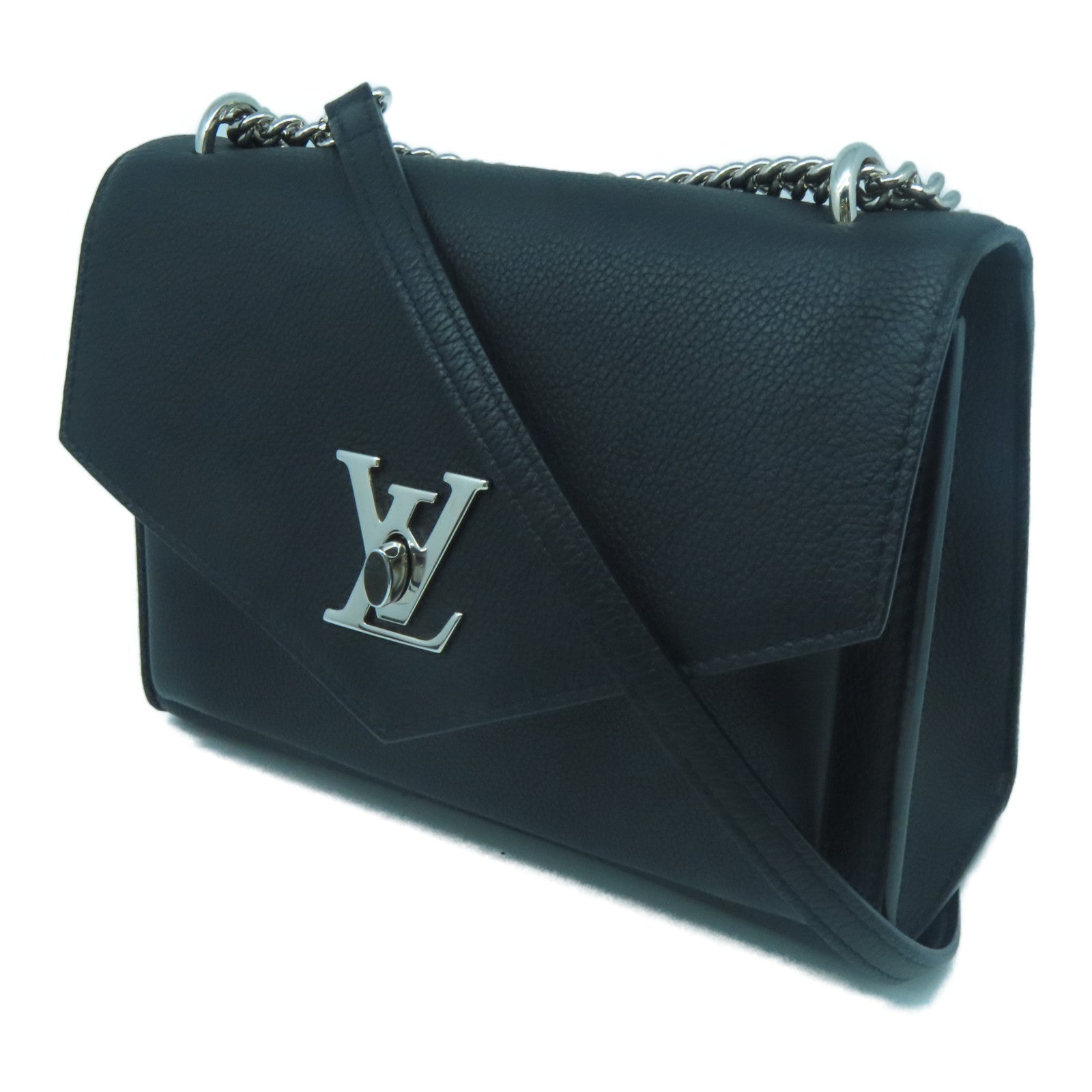 LOUIS VUITTON 牛皮皮革Mylockme BB銀扣鏈帶肩背袋黒色