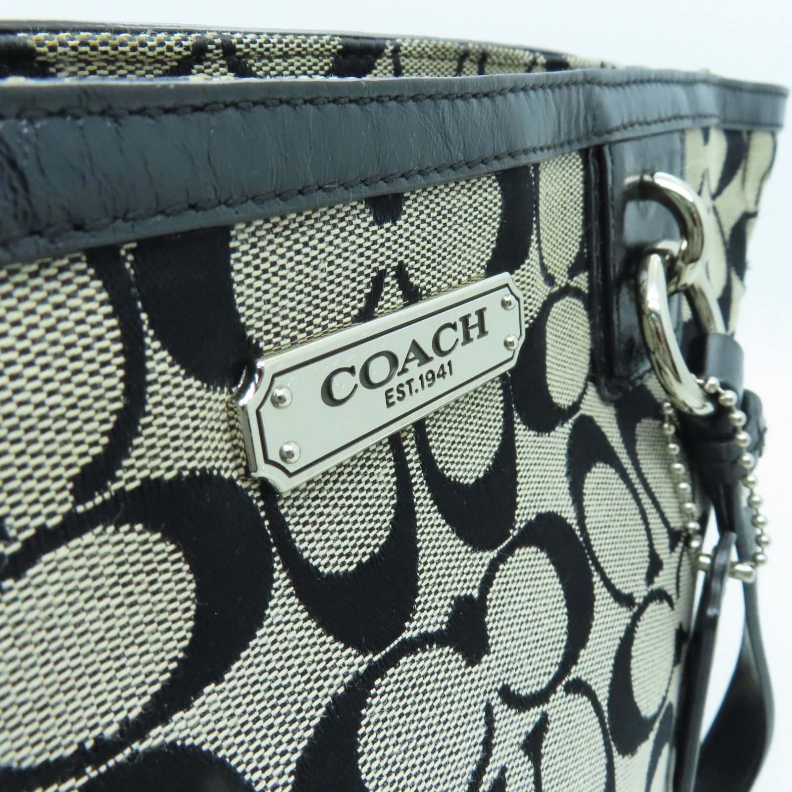 COACH canvas Tote Bag silver buckle handle bag black