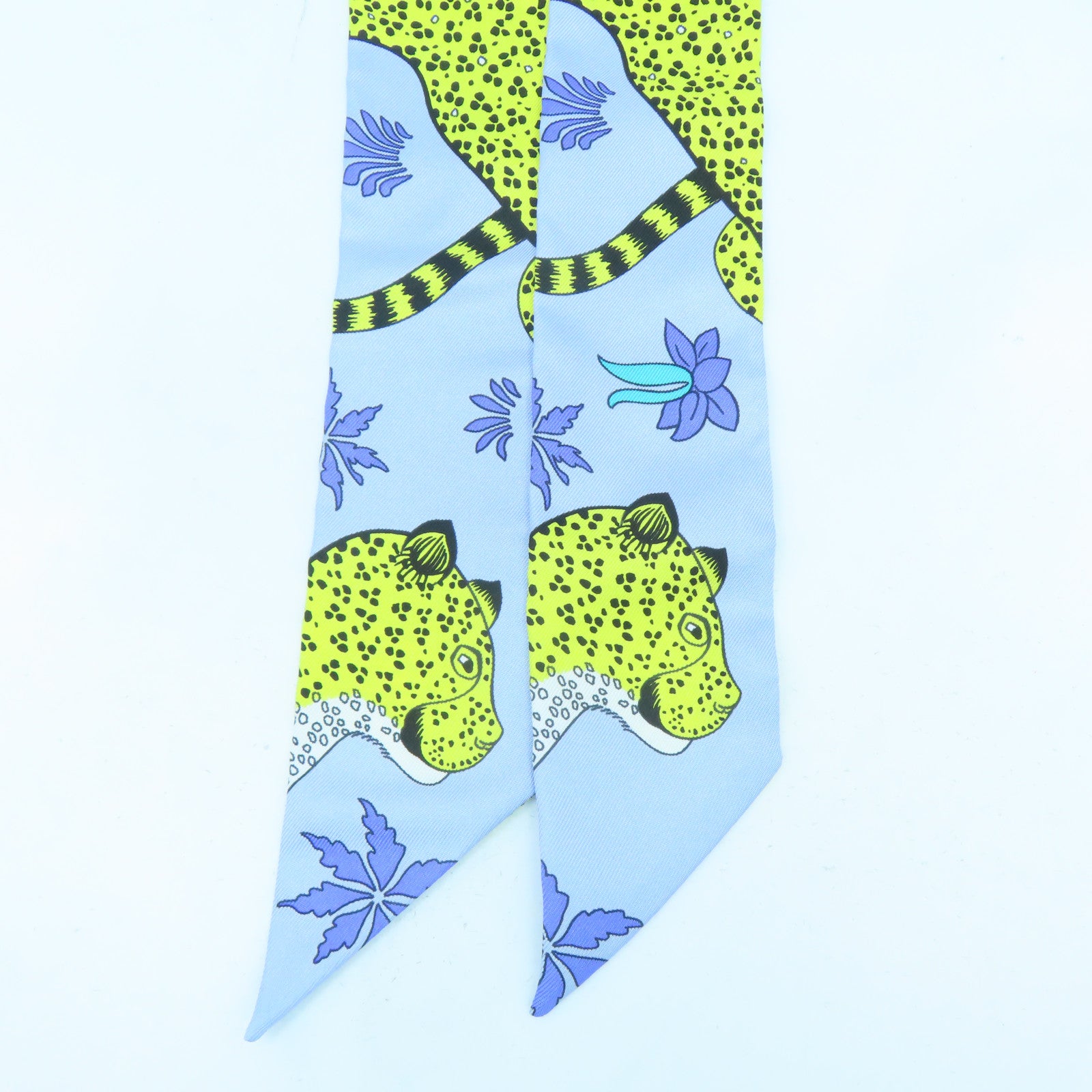 HERMES 絲質Twilly絲巾藍色/黃色