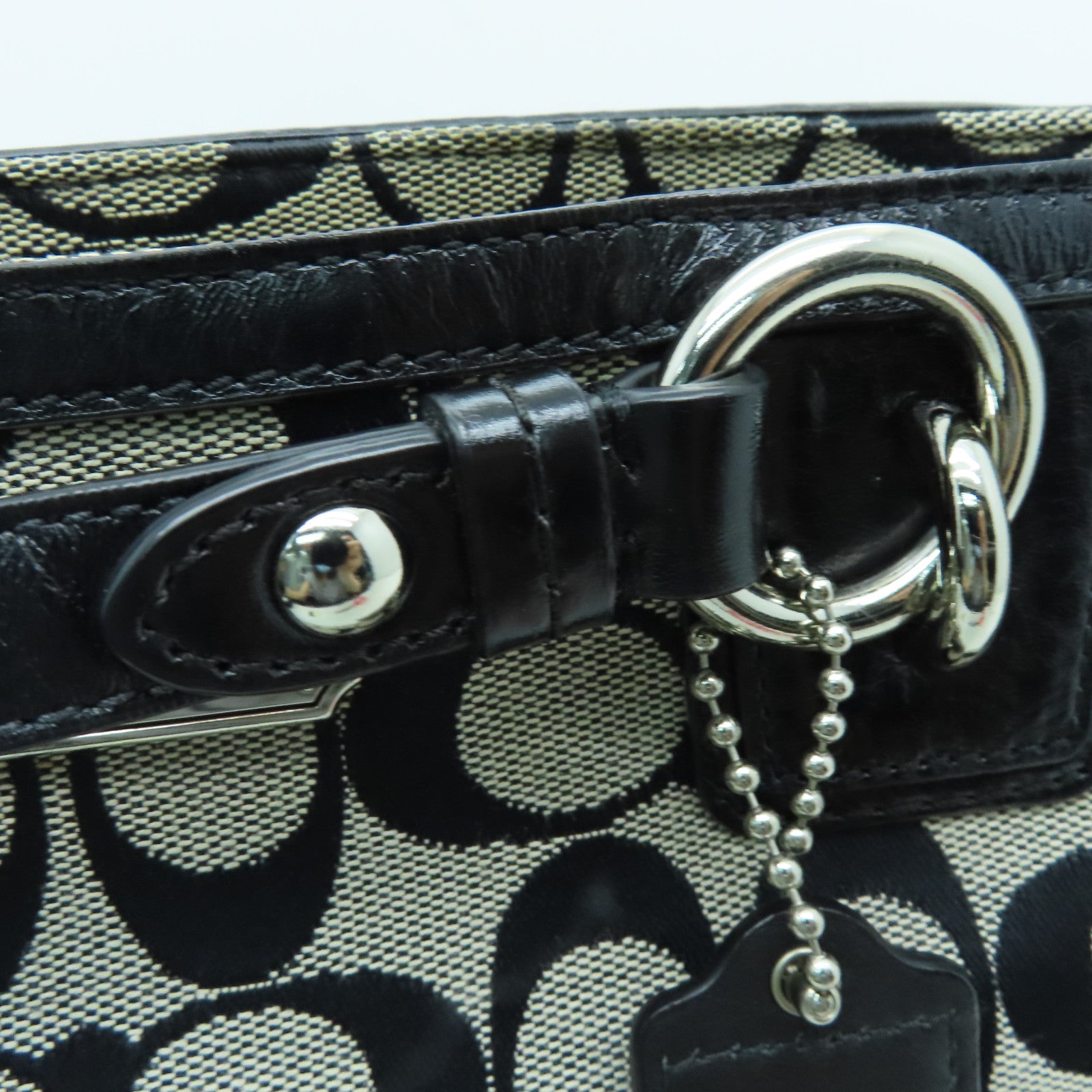 COACH canvas Tote Bag silver buckle handle bag black