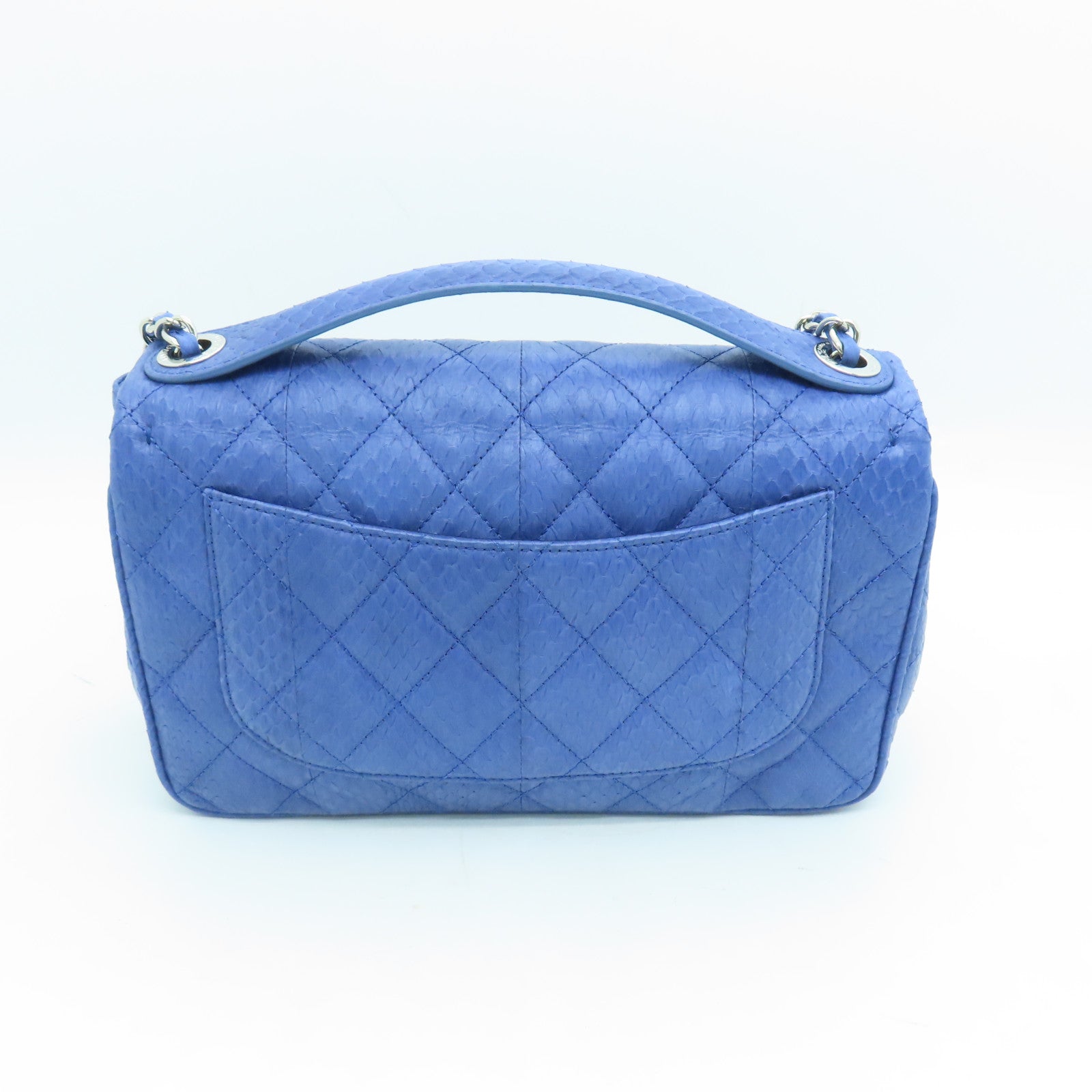 CHANEL 菱格蛇皮皮革Shoulder Bag銀扣鏈帶肩背袋藍色