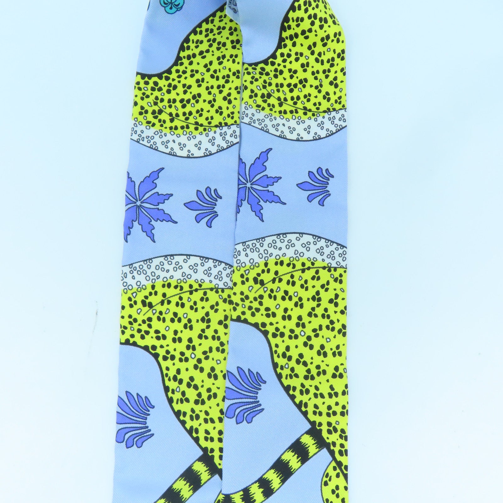 HERMES 絲質Twilly絲巾藍色/黃色
