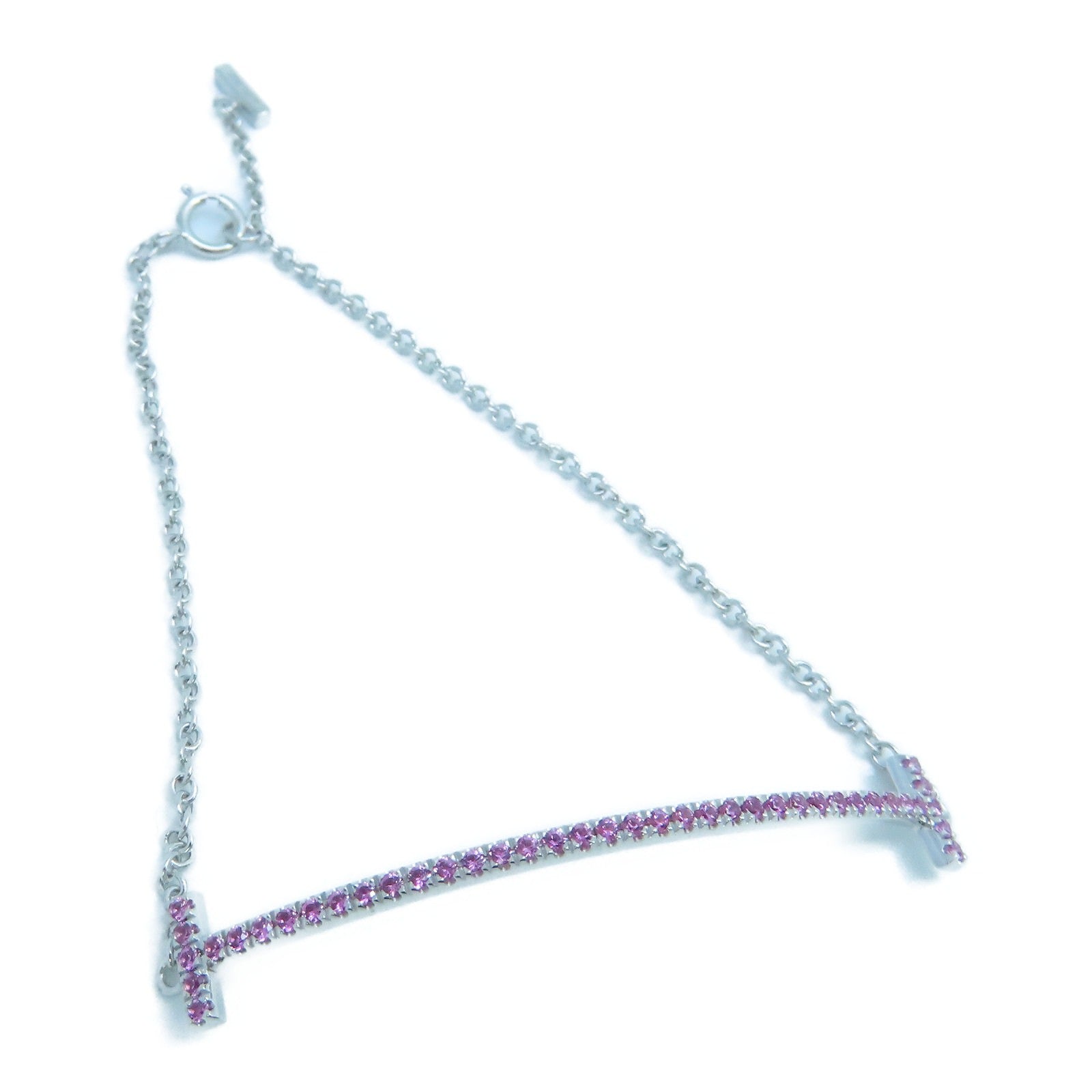 TIFFANY＆CO 18K白金T Smile Pink Sapphire Bracelet 手鐲