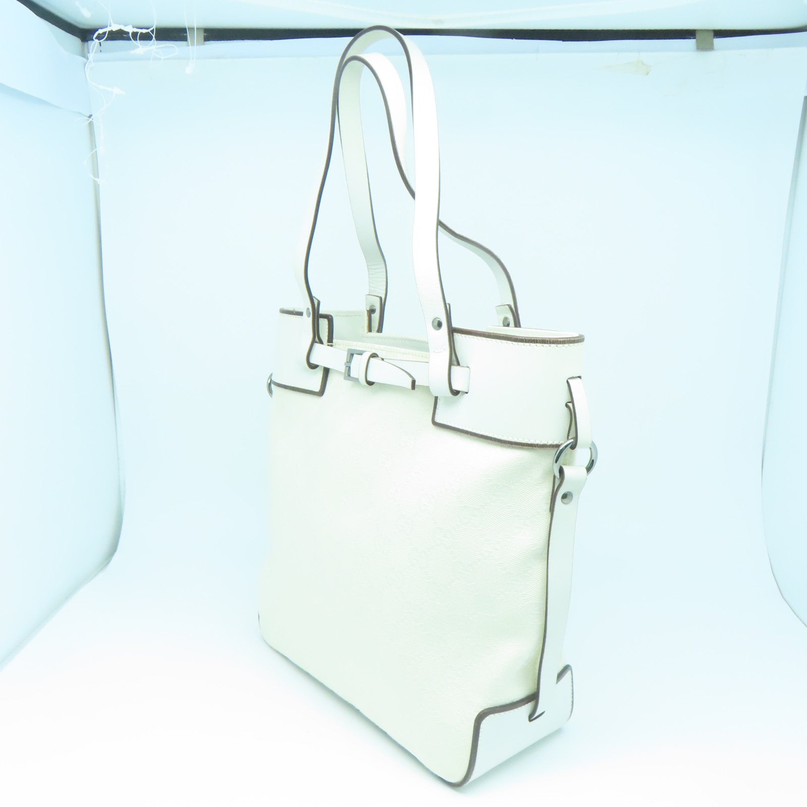 GUCCI 帆布Handbag银扣手挽袋白色