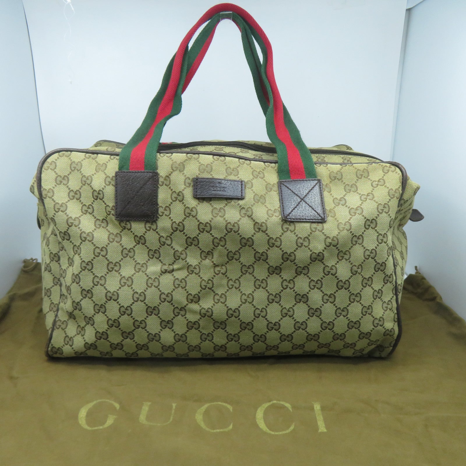 GUCCI 帆布Tote Bag銀扣手挽袋啡色