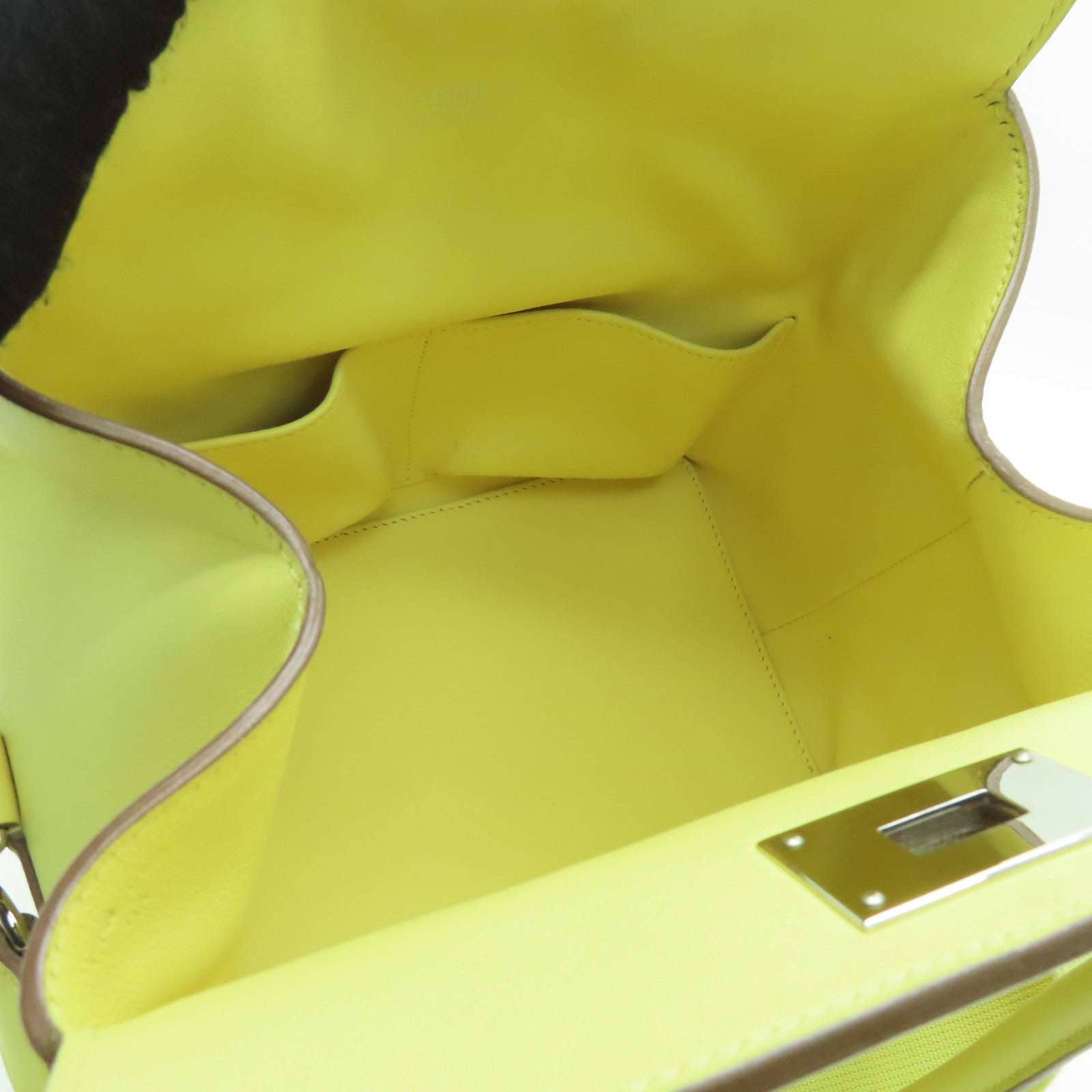 HERMES Swift Leather Tool Box 20 Silver Buckle Handle Shoulder Bag Jaune Poussin Yellow