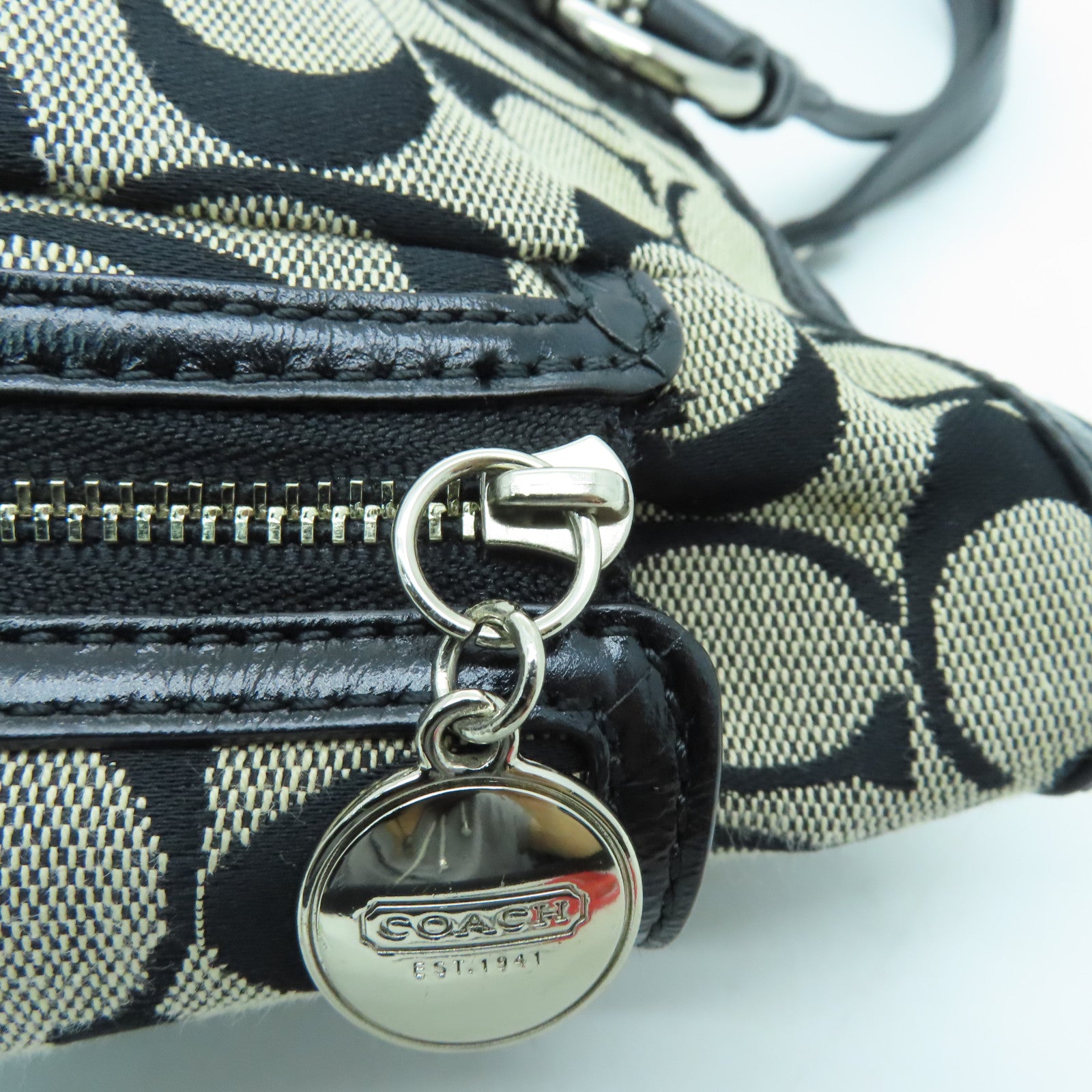 COACH canvas Tote Bag silver buckle handle bag black