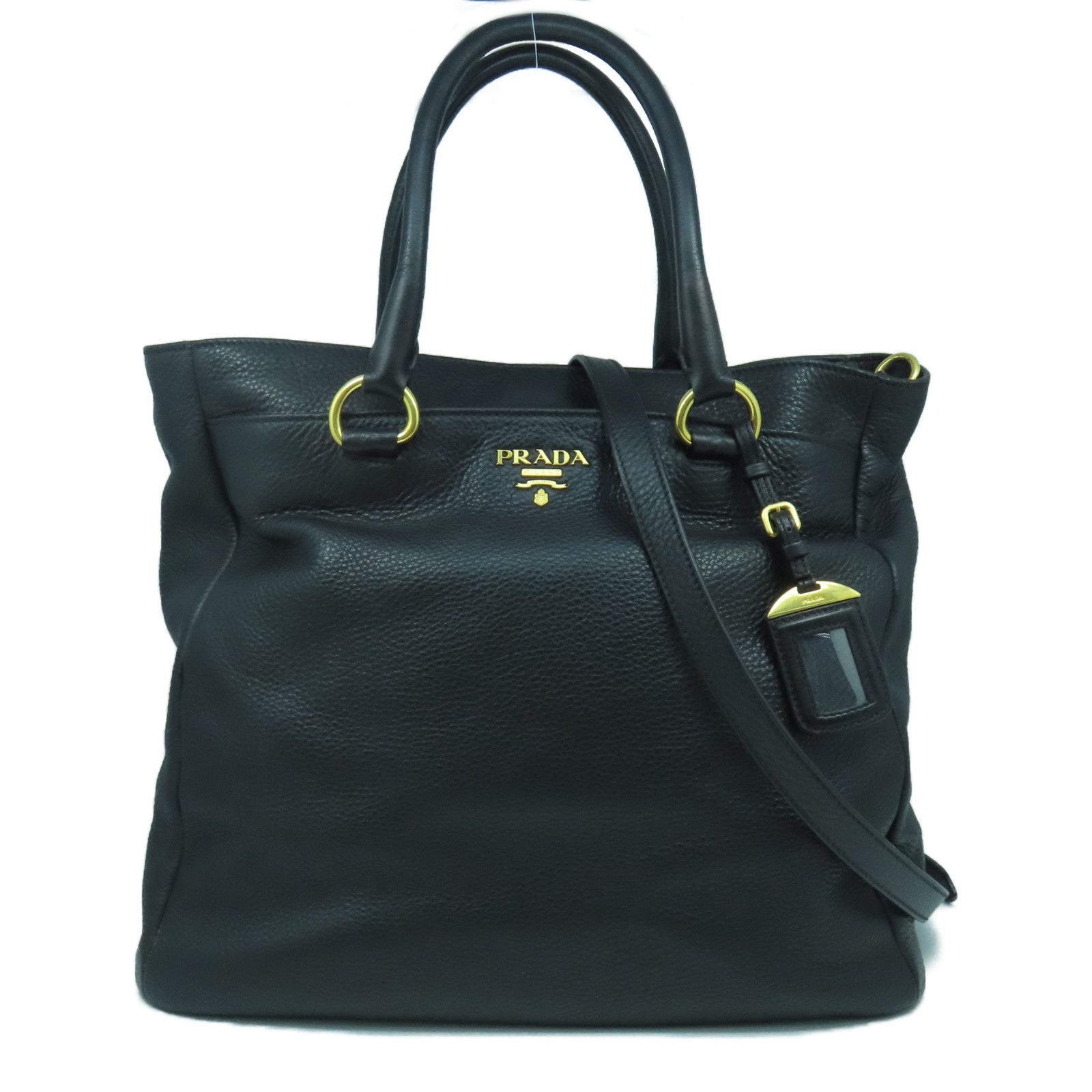 PRADA 【激減優惠】牛皮皮革2 Way Shoulder Bag金扣手挽肩背兩用袋黑色