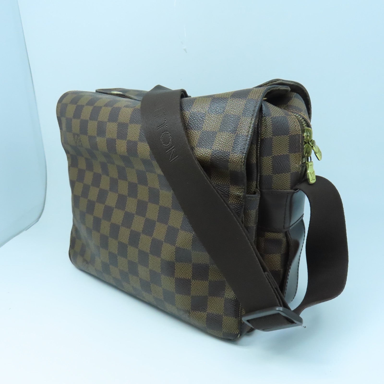 LOUIS VUITTON Damier Naviglio Gold Buckle Shoulder Bag Brown