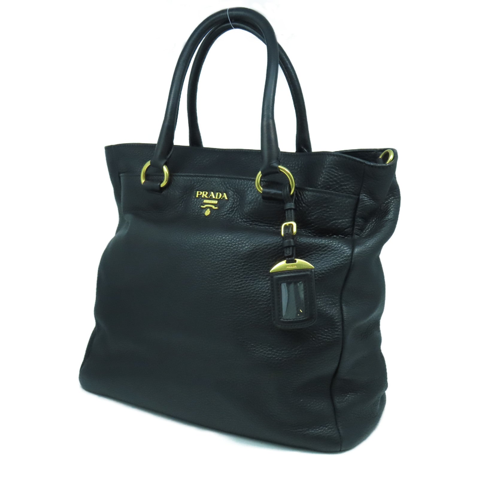 PRADA 【激減優惠】牛皮皮革2 Way Shoulder Bag金扣手挽肩背兩用袋黑色