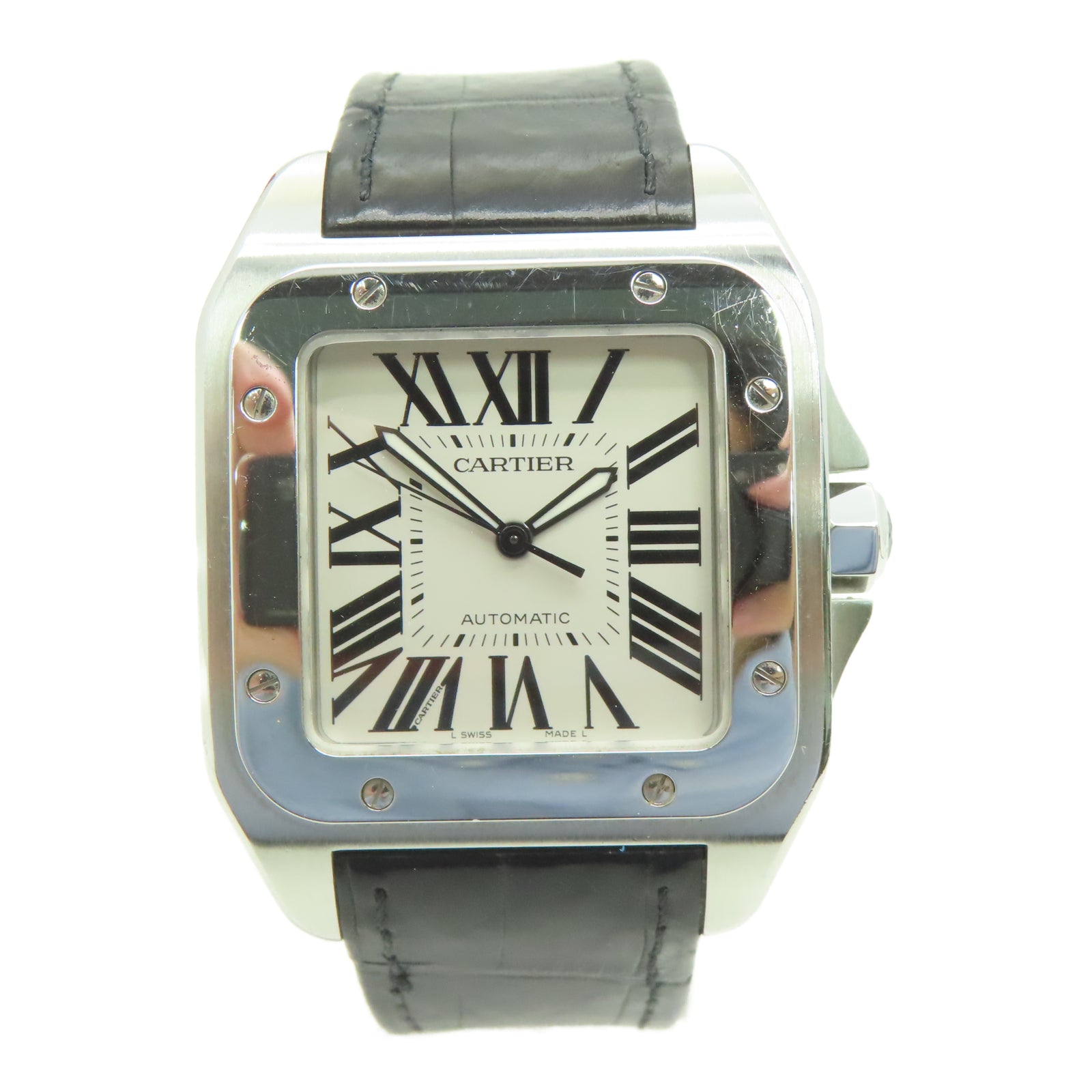 CARTIER Santos 100 Stainless Steel Watch Automatic Movement White