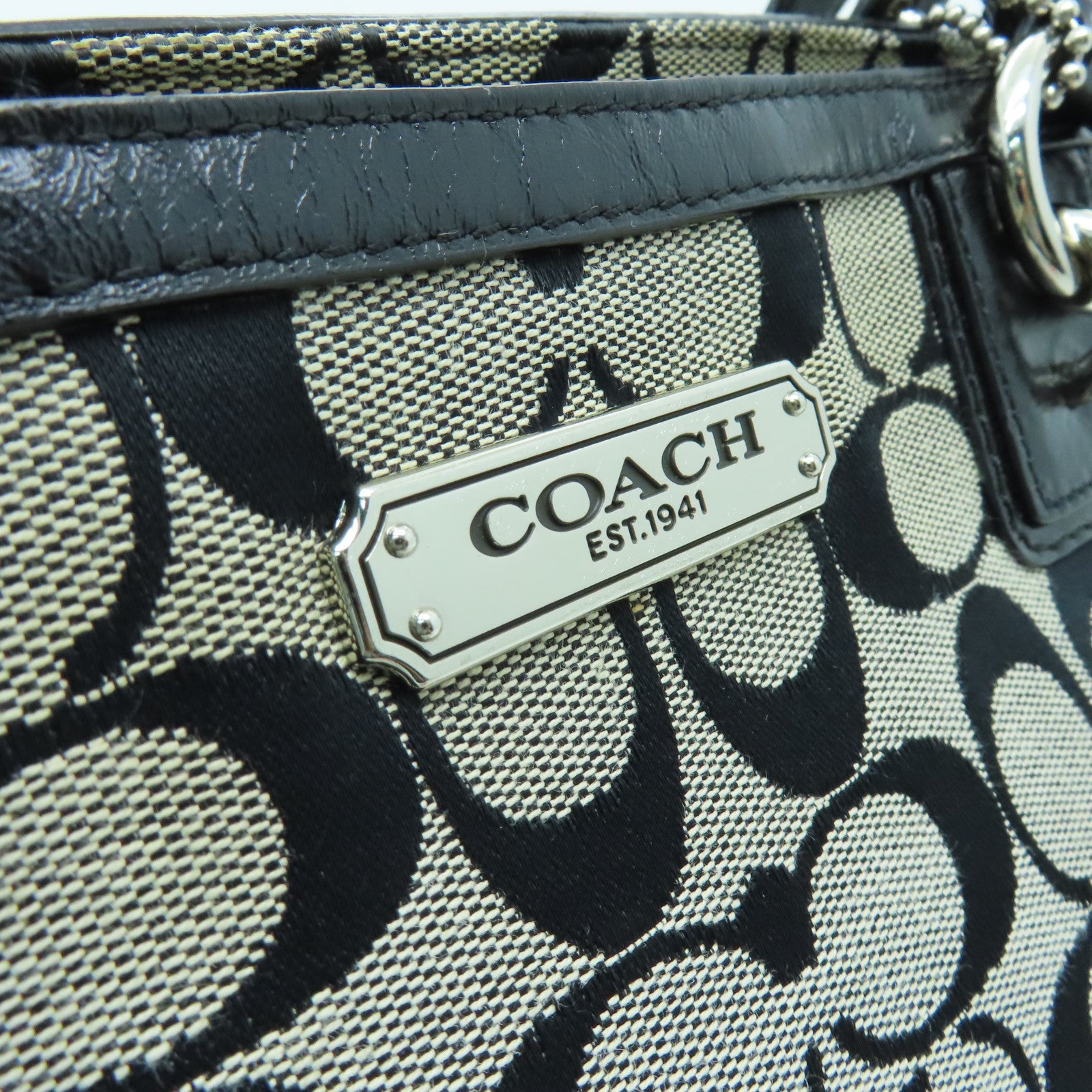 COACH canvas Tote Bag silver buckle handle bag black