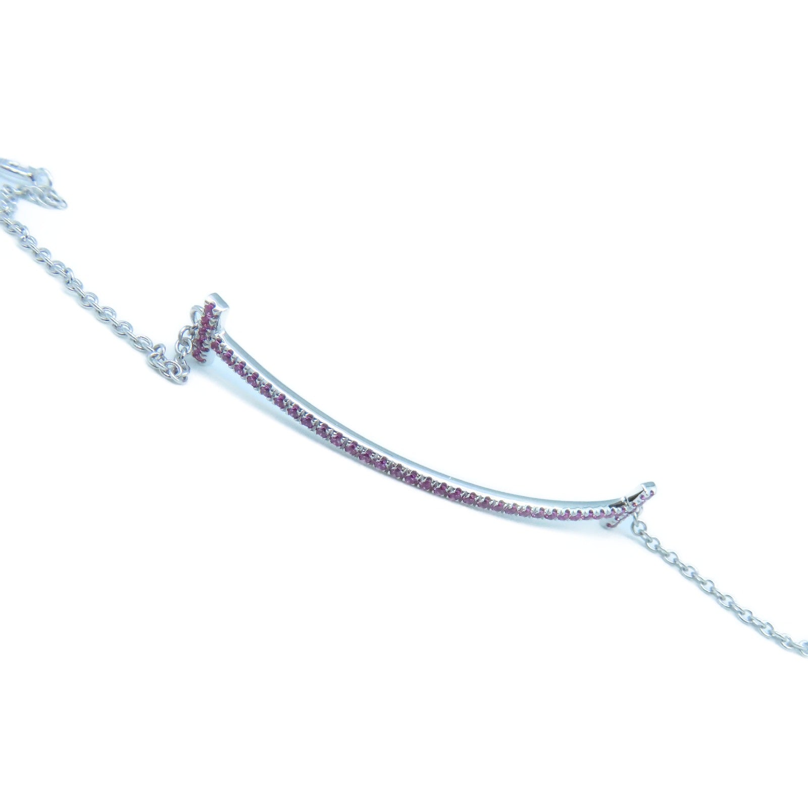 TIFFANY＆CO 18K白金T Smile Pink Sapphire Bracelet 手鐲