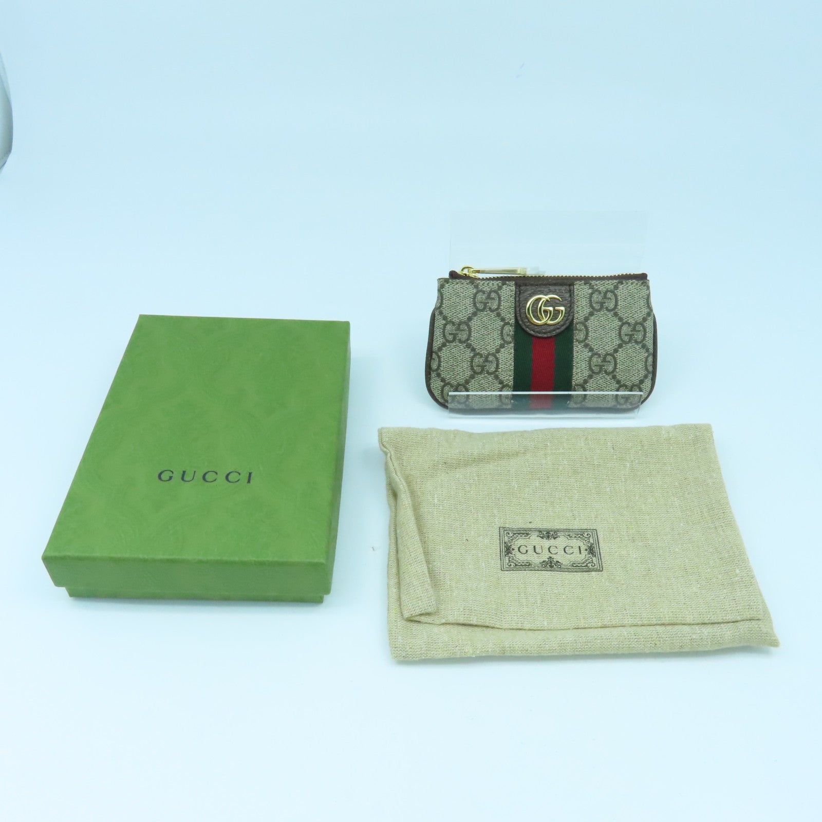GUCCI 塗層帆布Ophidia Key Case金扣鎖匙包啡色