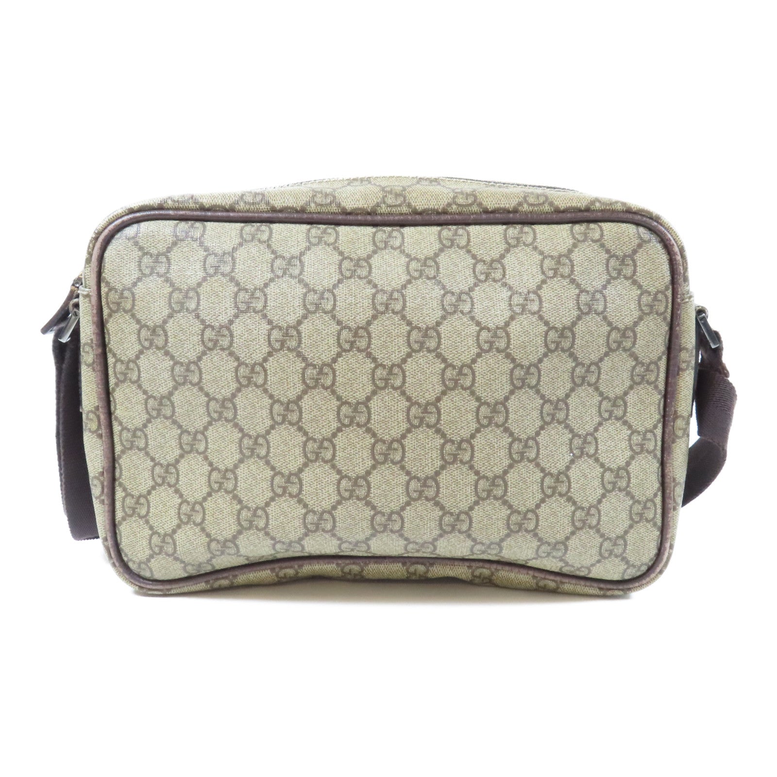 GUCCI 塗層帆布GG Supreme銀扣肩背袋啡色