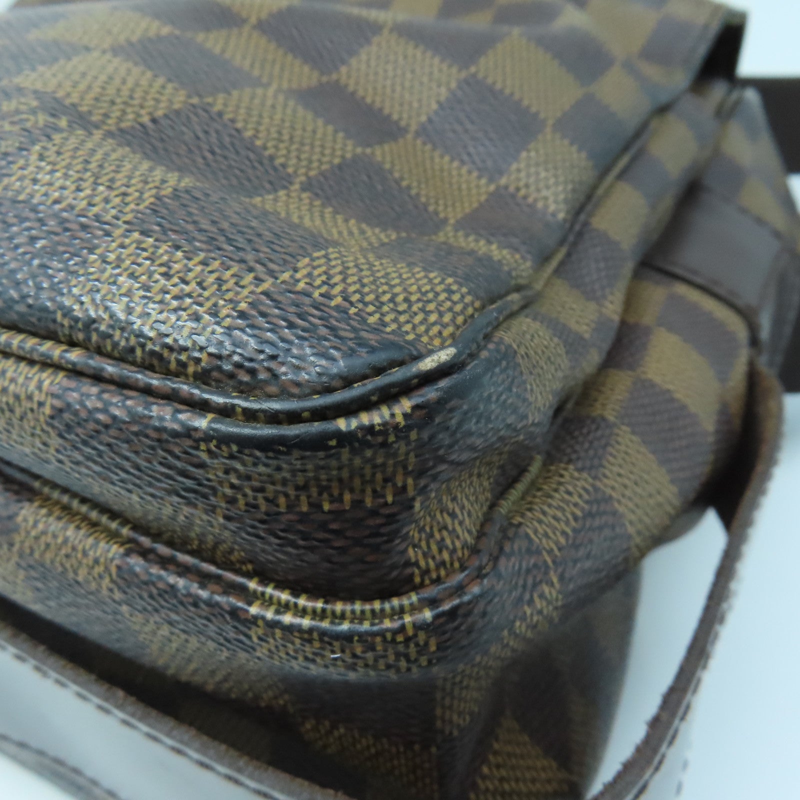 LOUIS VUITTON Damier Naviglio Gold Buckle Shoulder Bag Brown