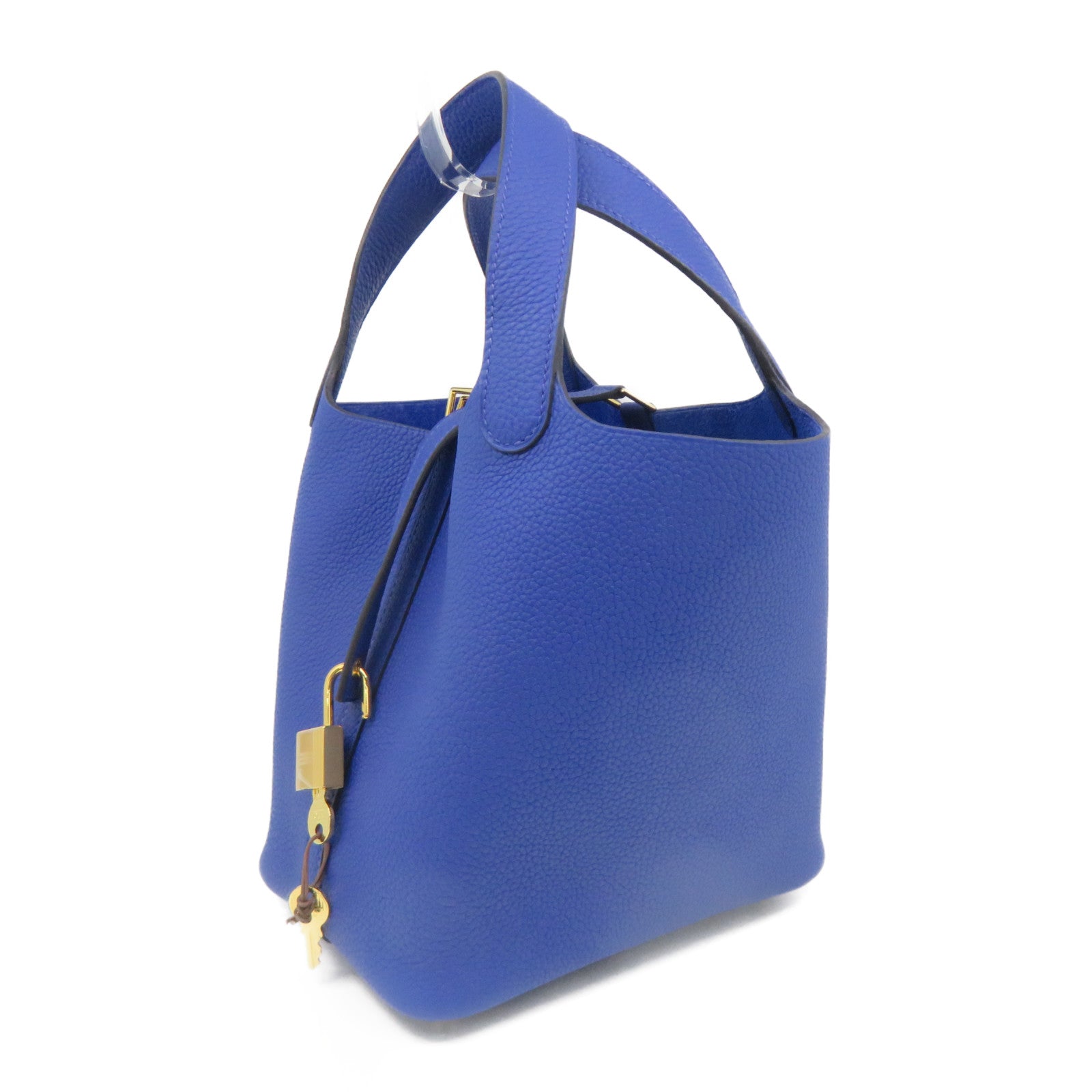 HERMES 【激減優惠】Clemence皮革Picotin PM金扣手挽袋Bleu Royal