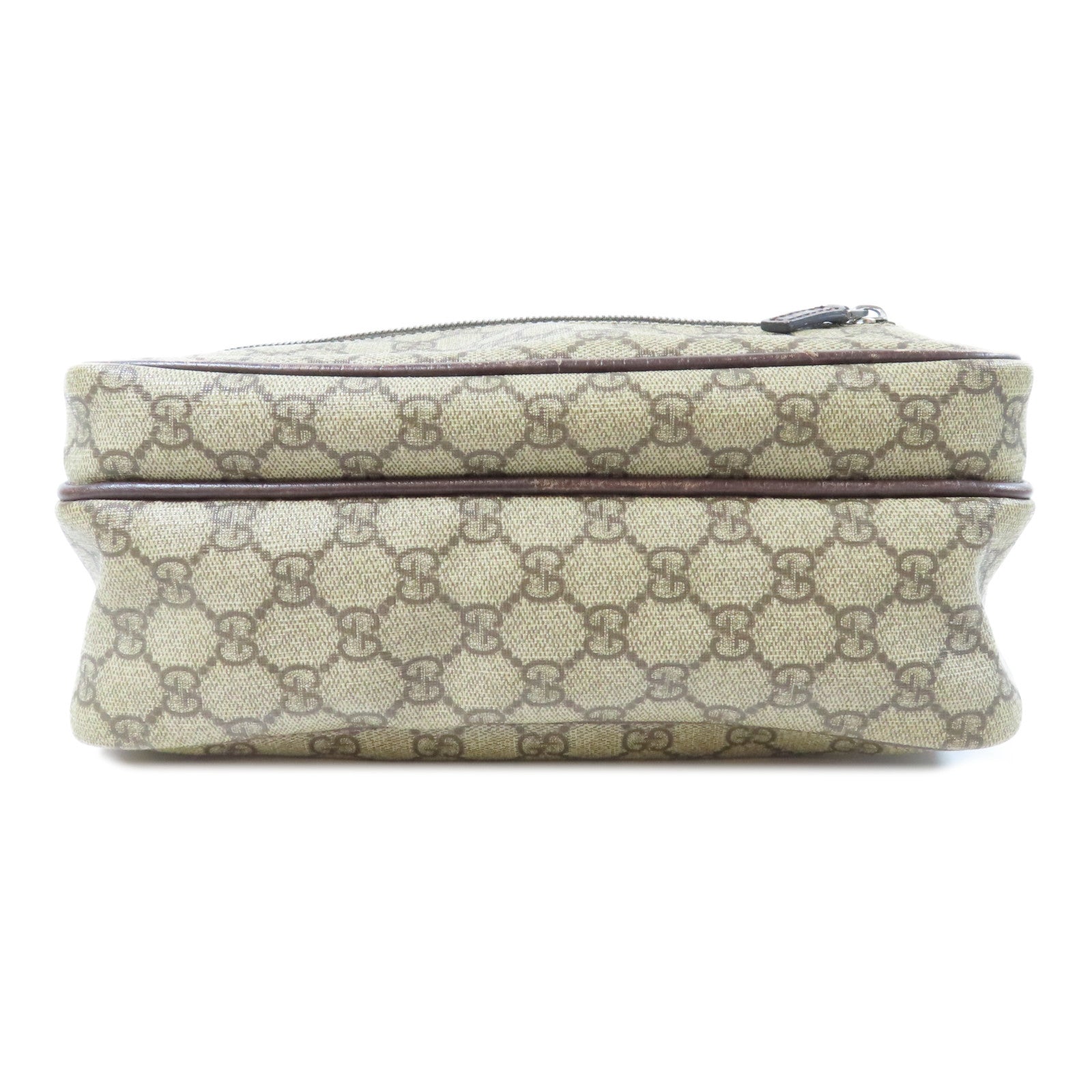GUCCI 塗層帆布GG Supreme銀扣肩背袋啡色