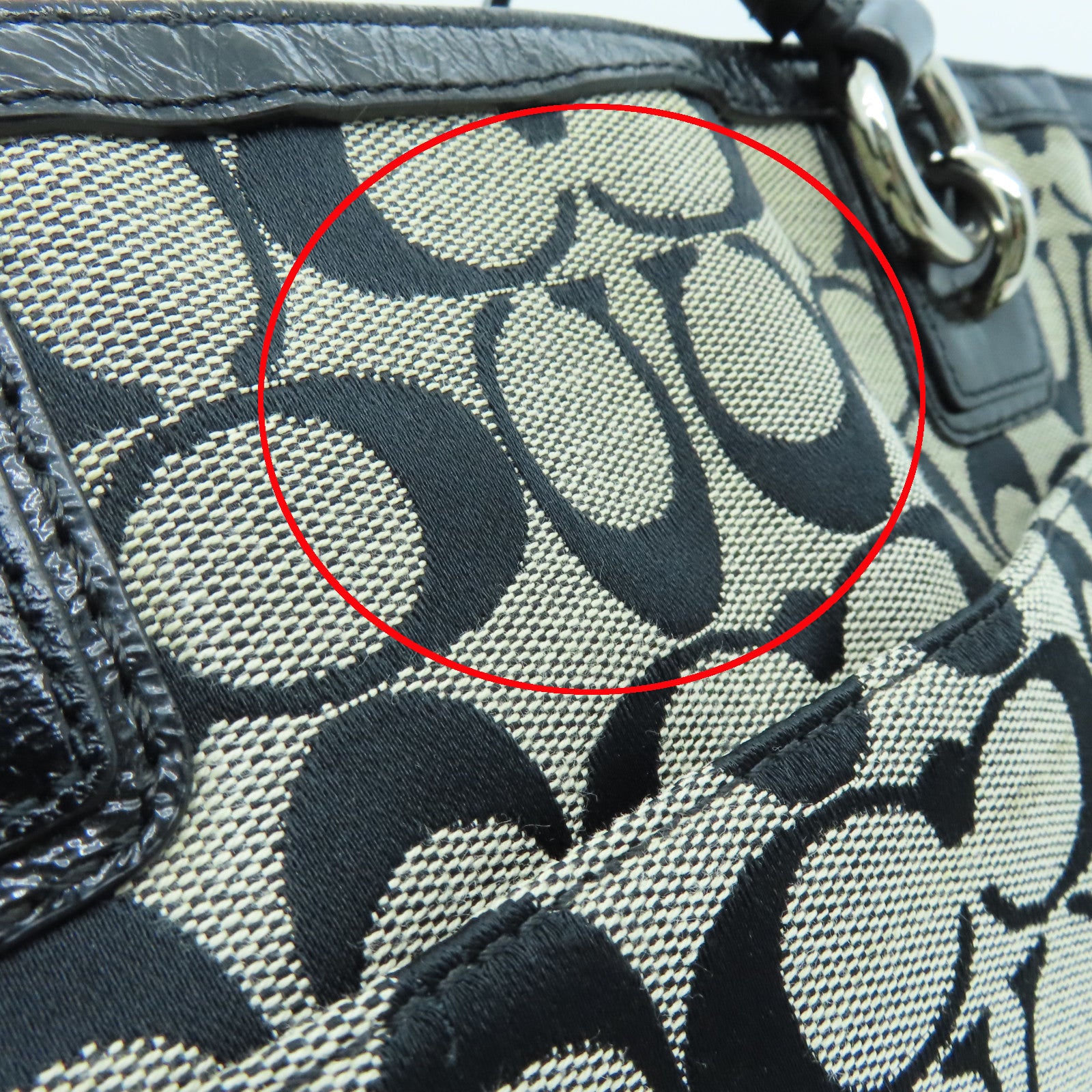 COACH canvas Tote Bag silver buckle handle bag black