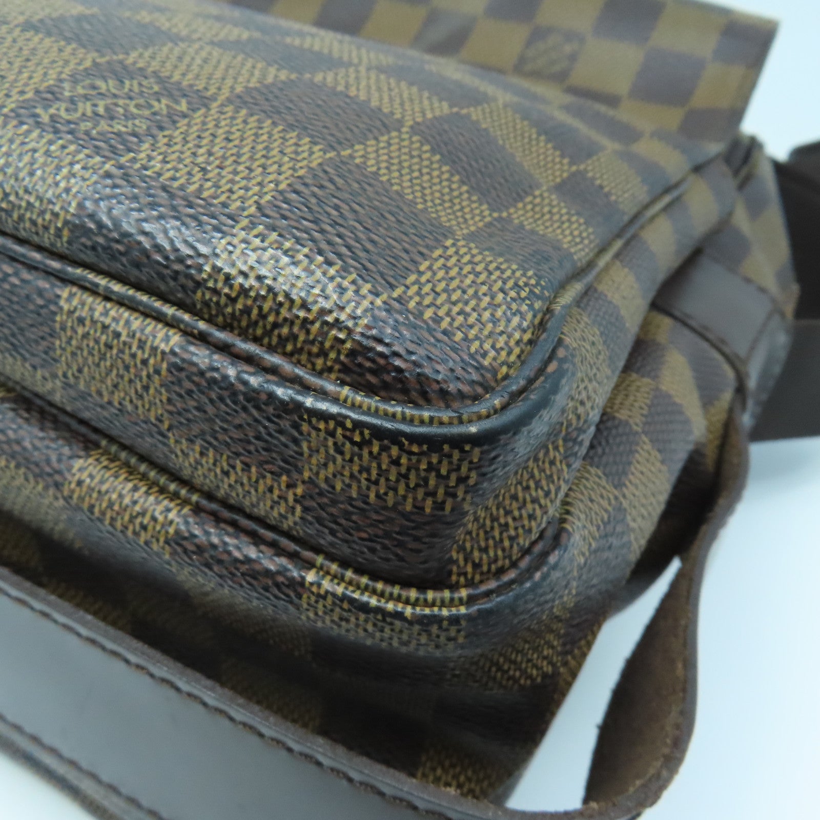 LOUIS VUITTON Damier Naviglio Gold Buckle Shoulder Bag Brown