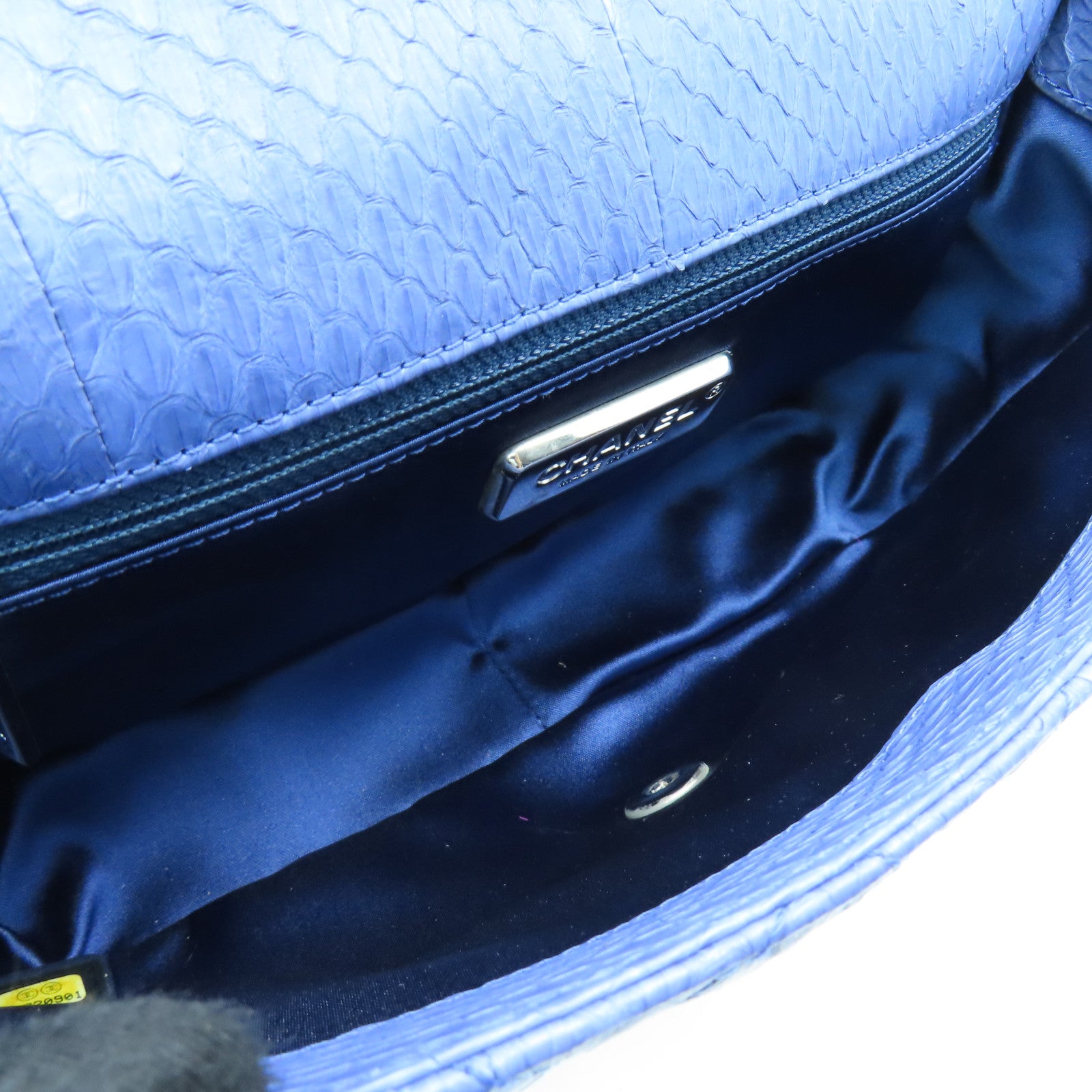 CHANEL 菱格蛇皮皮革Shoulder Bag銀扣鏈帶肩背袋藍色