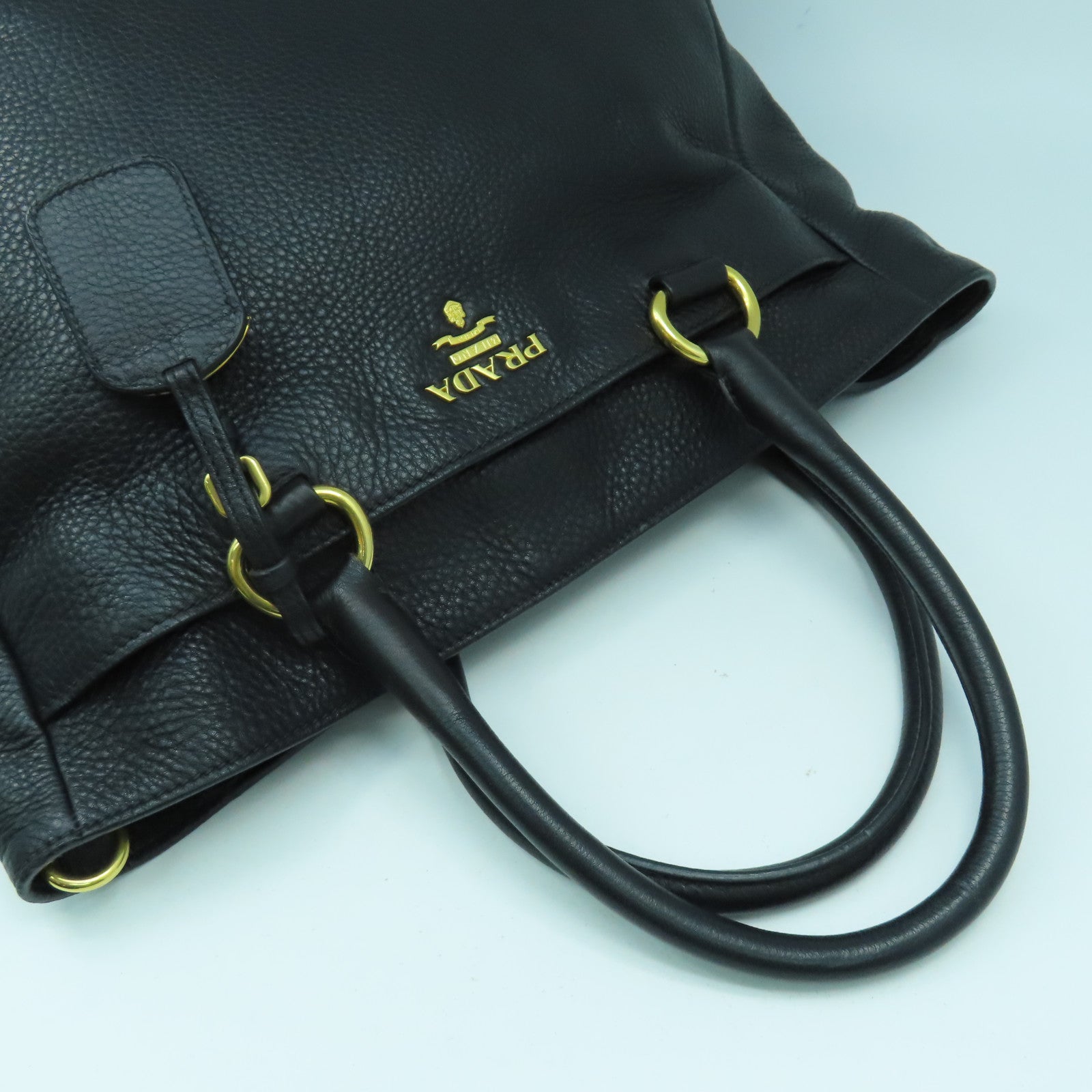 PRADA 【激減優惠】牛皮皮革2 Way Shoulder Bag金扣手挽肩背兩用袋黑色