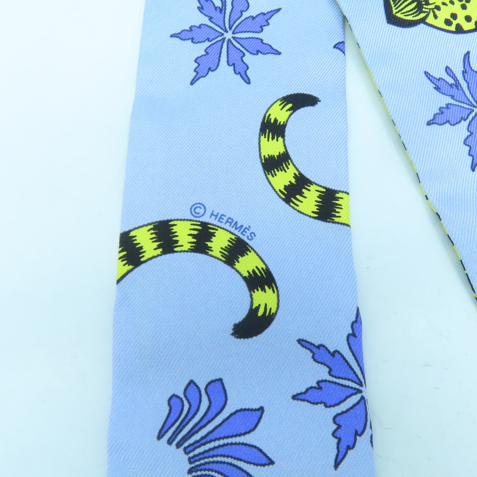 HERMES 【激減優惠】絲質Twilly絲巾藍色/黃色