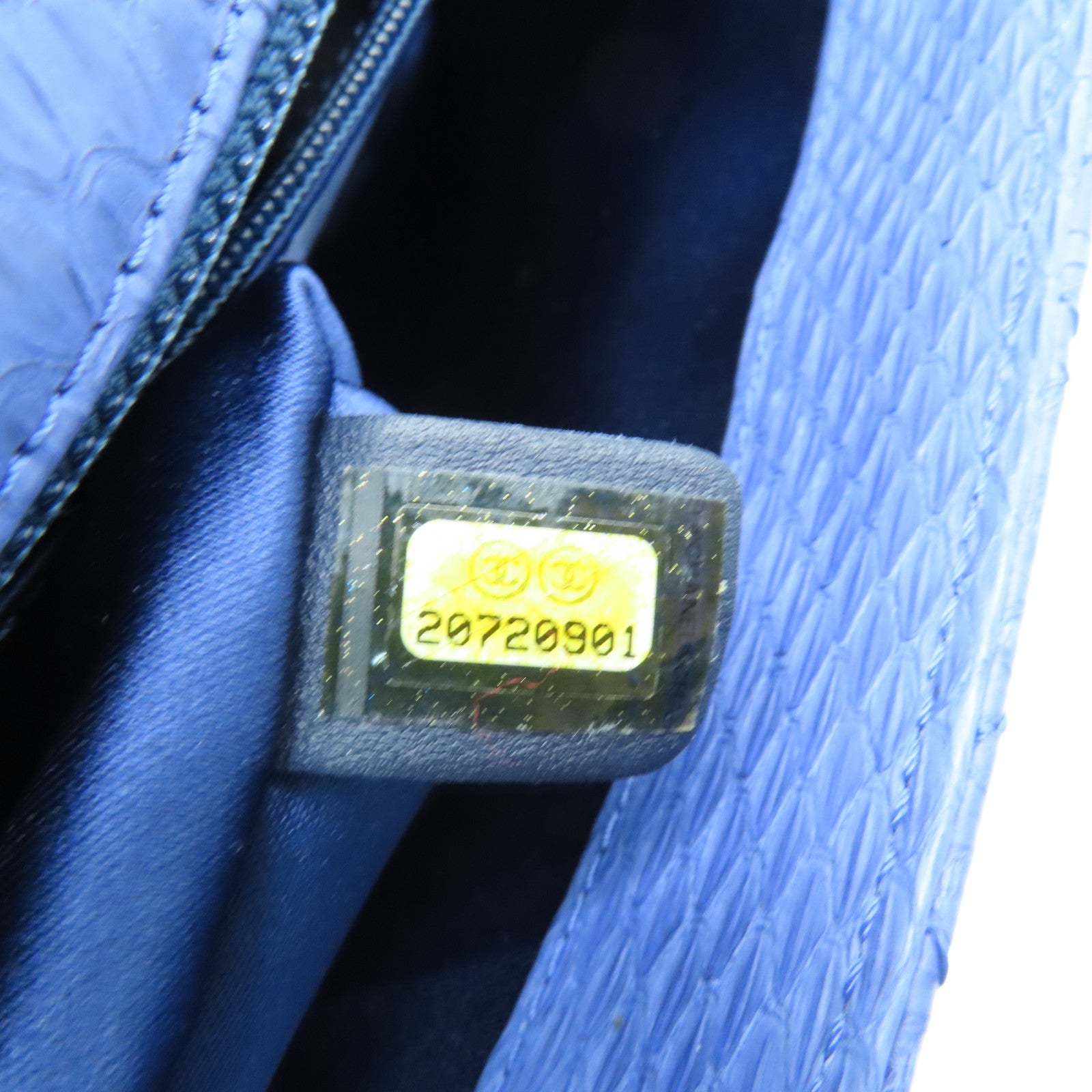 CHANEL 菱格蛇皮皮革Shoulder Bag銀扣鏈帶肩背袋藍色