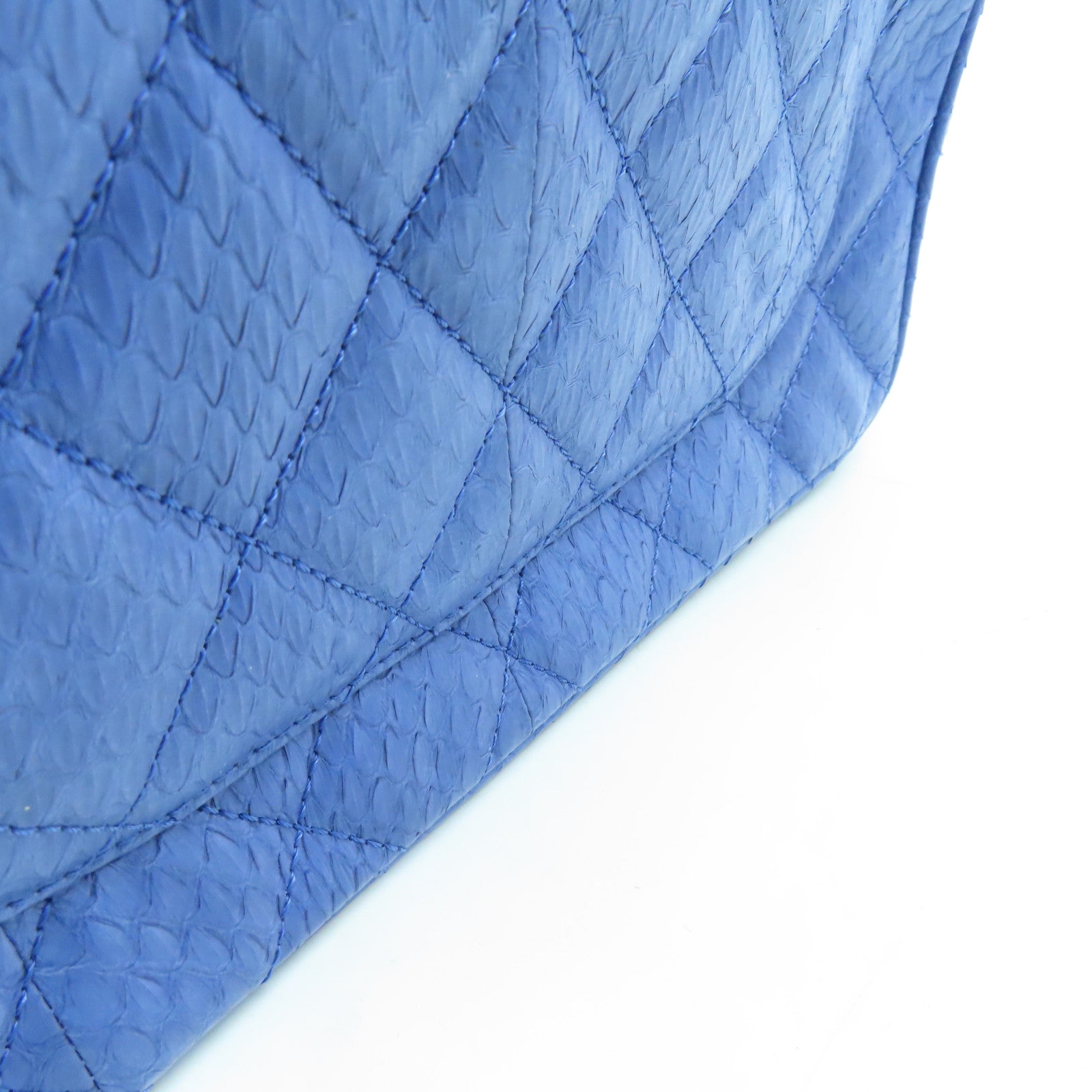 CHANEL 菱格蛇皮皮革Shoulder Bag銀扣鏈帶肩背袋藍色