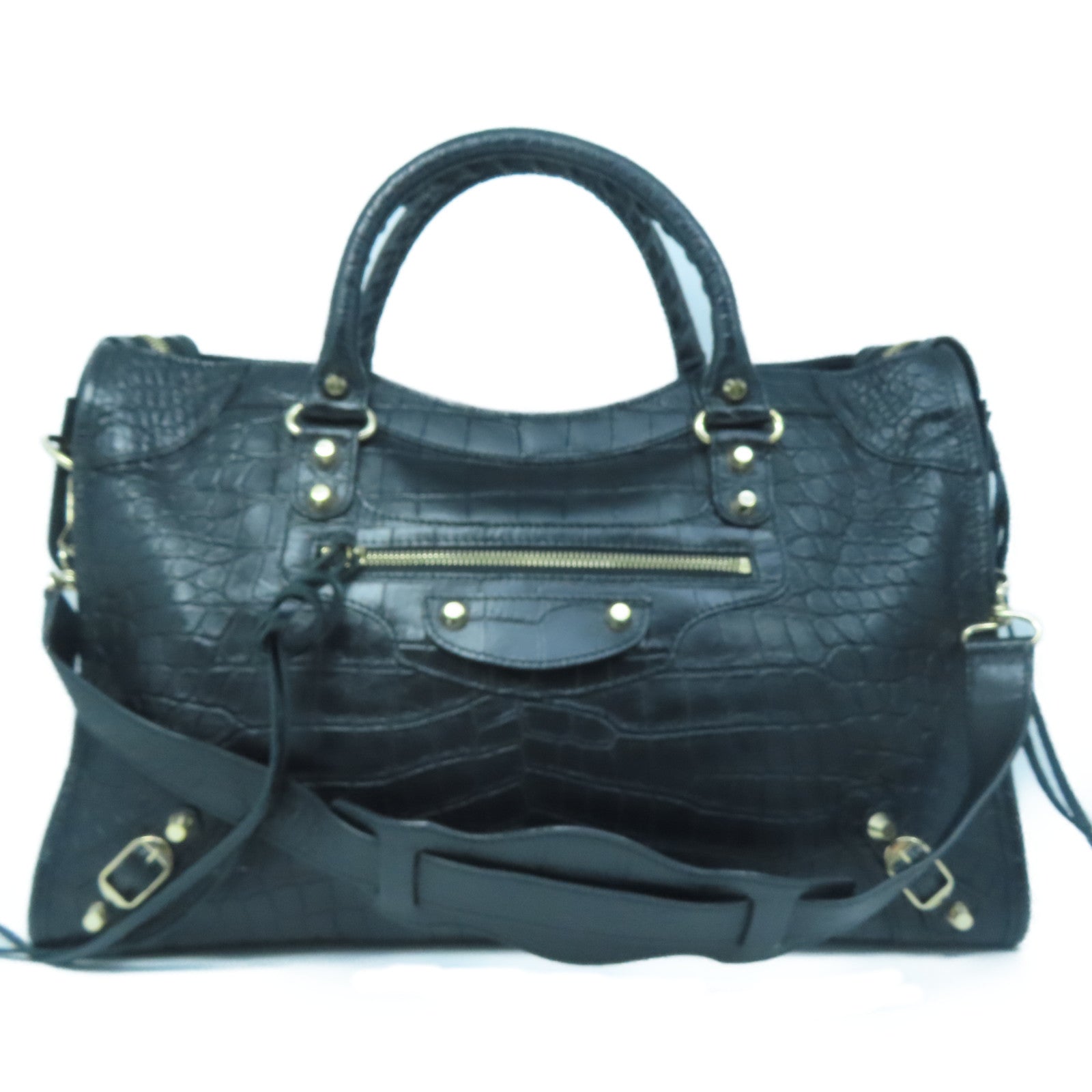 BALENCIAGA 牛皮皮革City金扣手挽肩背兩用袋黑色