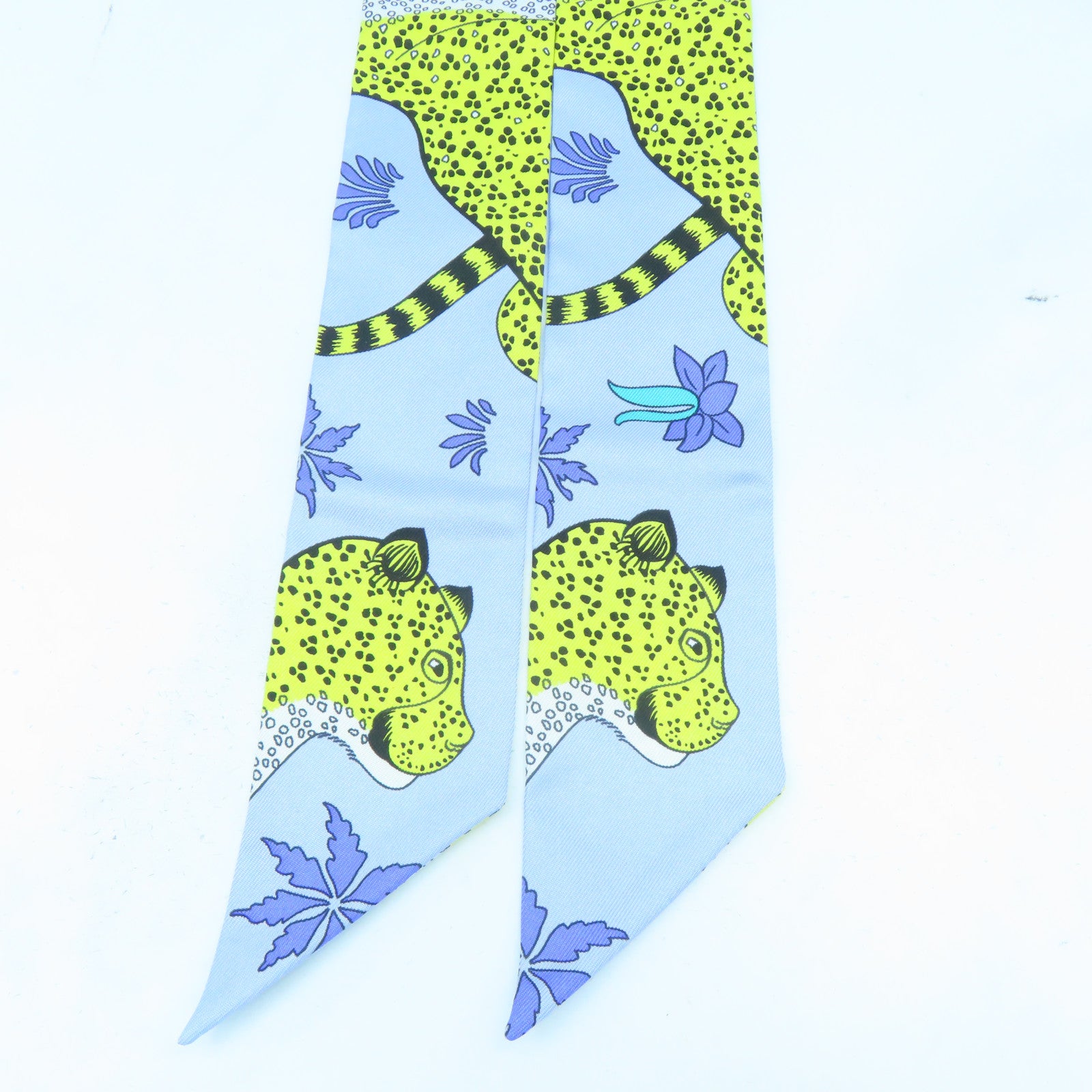 HERMES 【激減優惠】絲質Twilly絲巾藍色/黃色