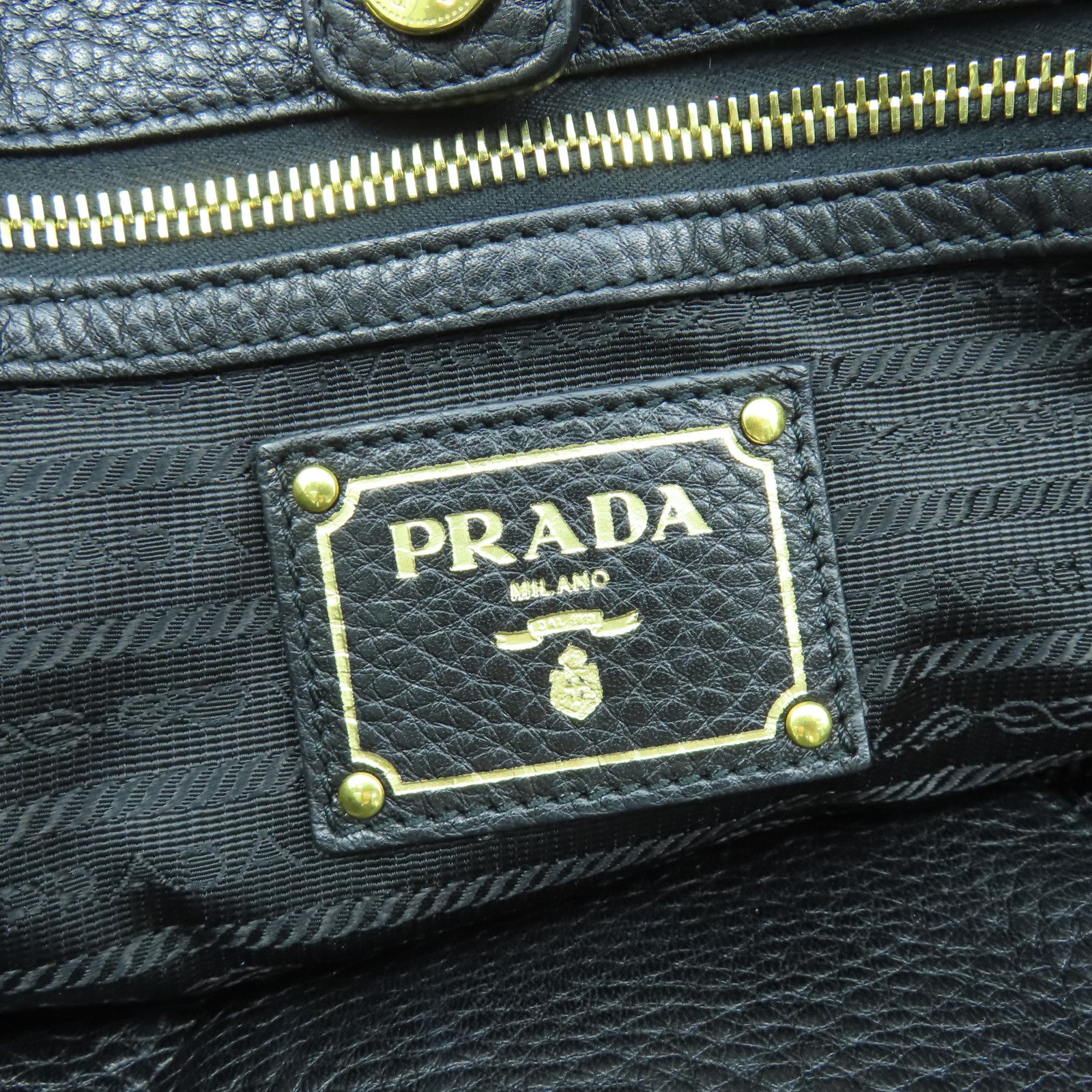 PRADA 【激減優惠】牛皮皮革2 Way Shoulder Bag金扣手挽肩背兩用袋黑色
