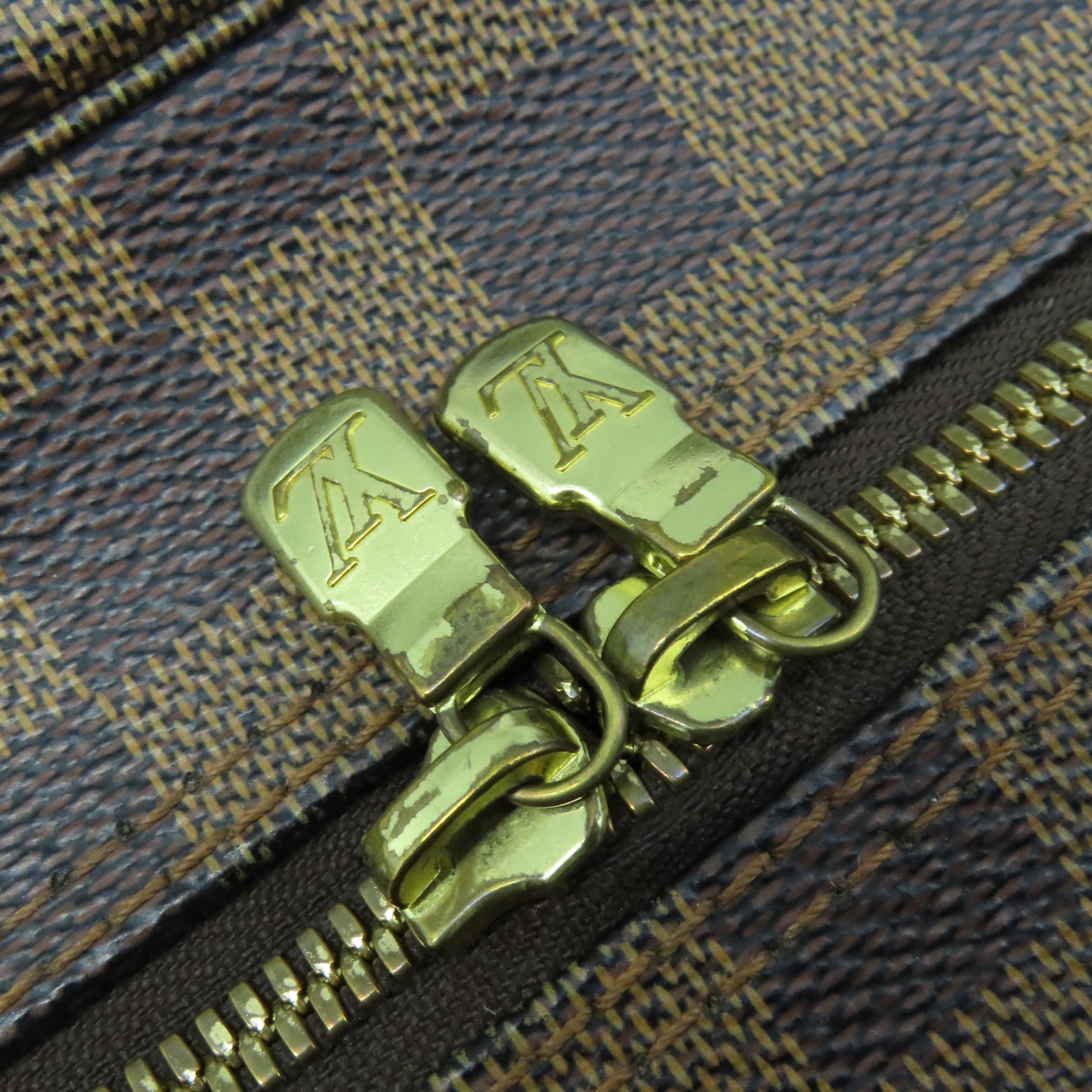 LOUIS VUITTON Damier Naviglio Gold Buckle Shoulder Bag Brown