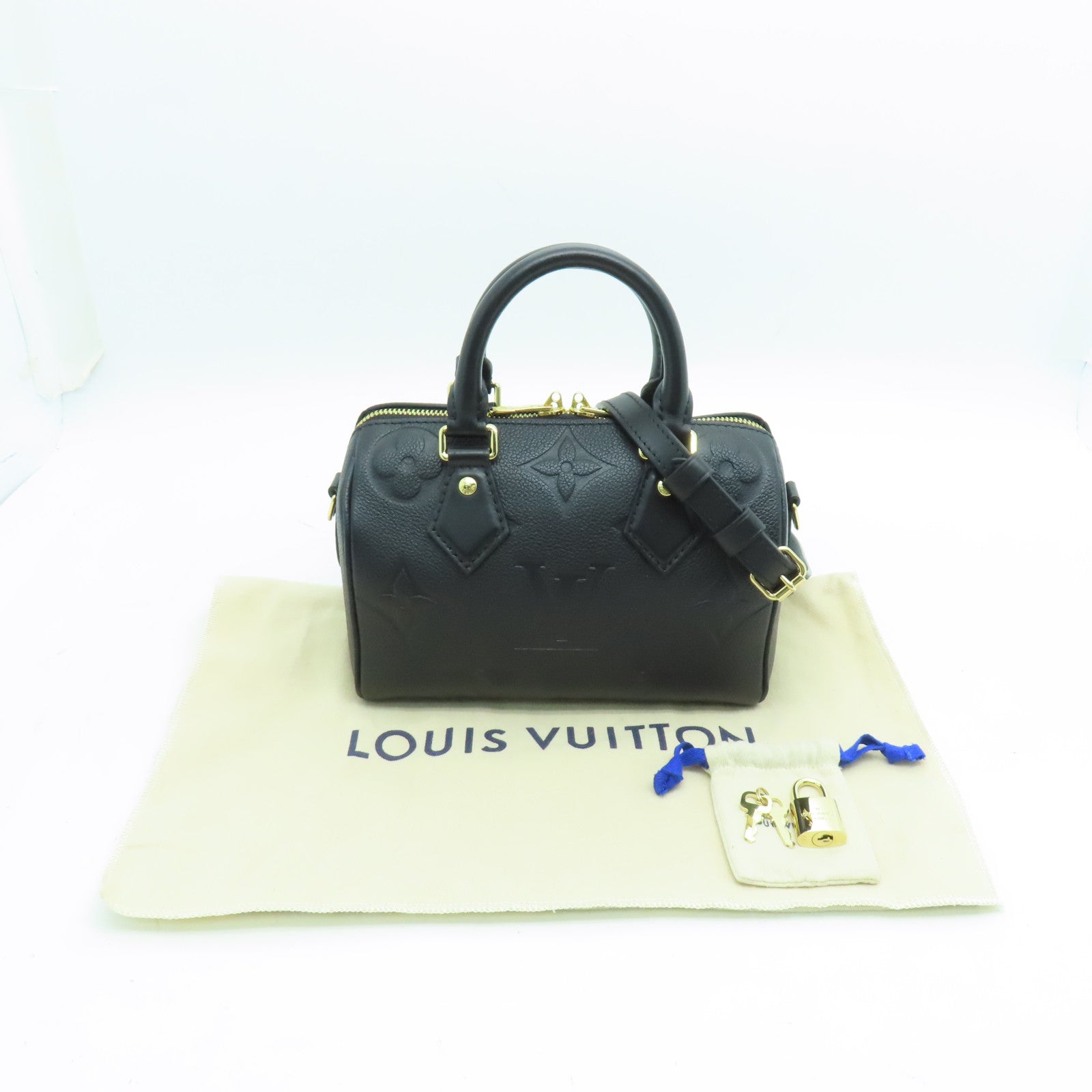 LOUIS VUITTON Monogram Empreinte Speedy Nano金扣手挽肩背兩用袋黑色